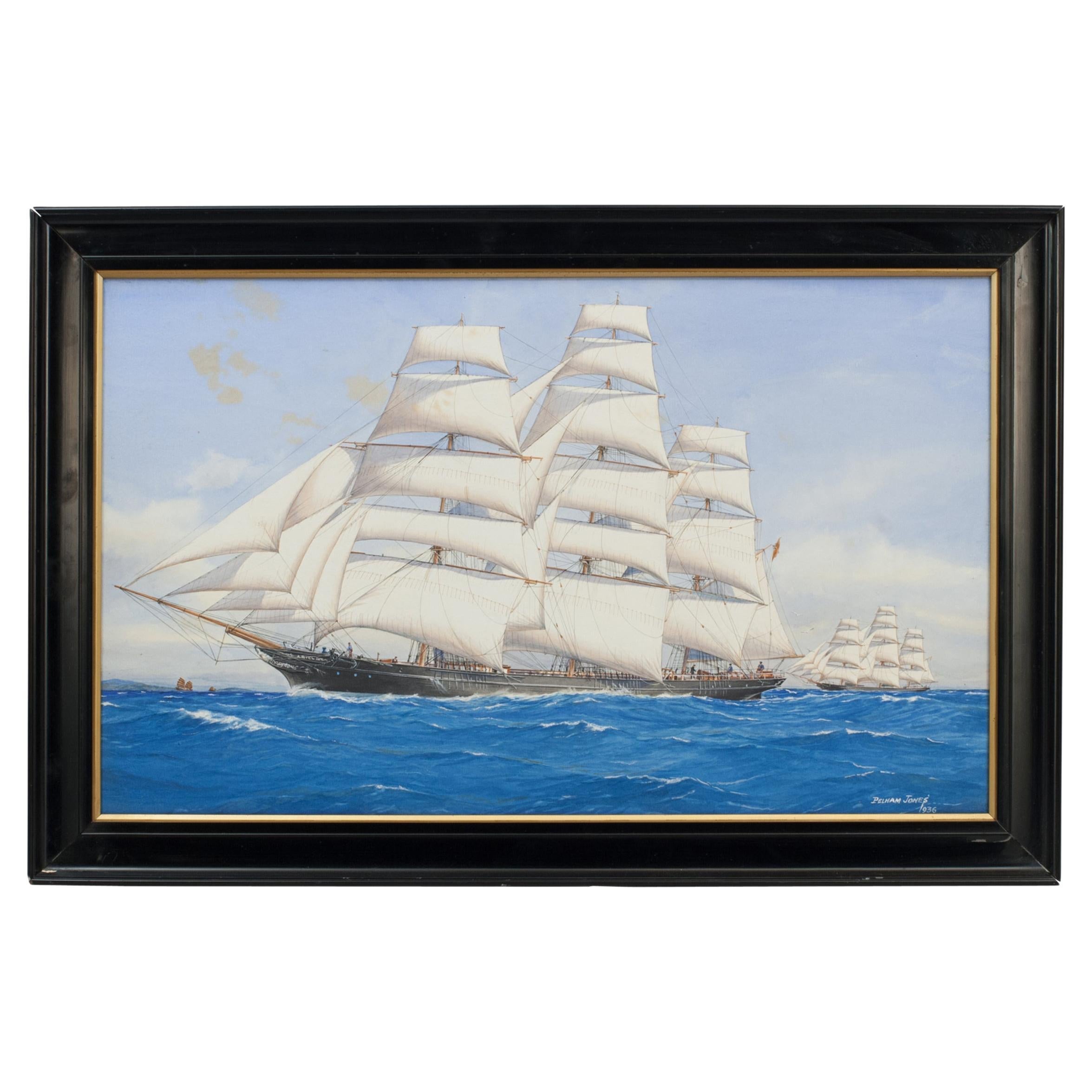 Nautical China Tea Clipper Watercolour, Ariel, by Pelham Jones For Sale