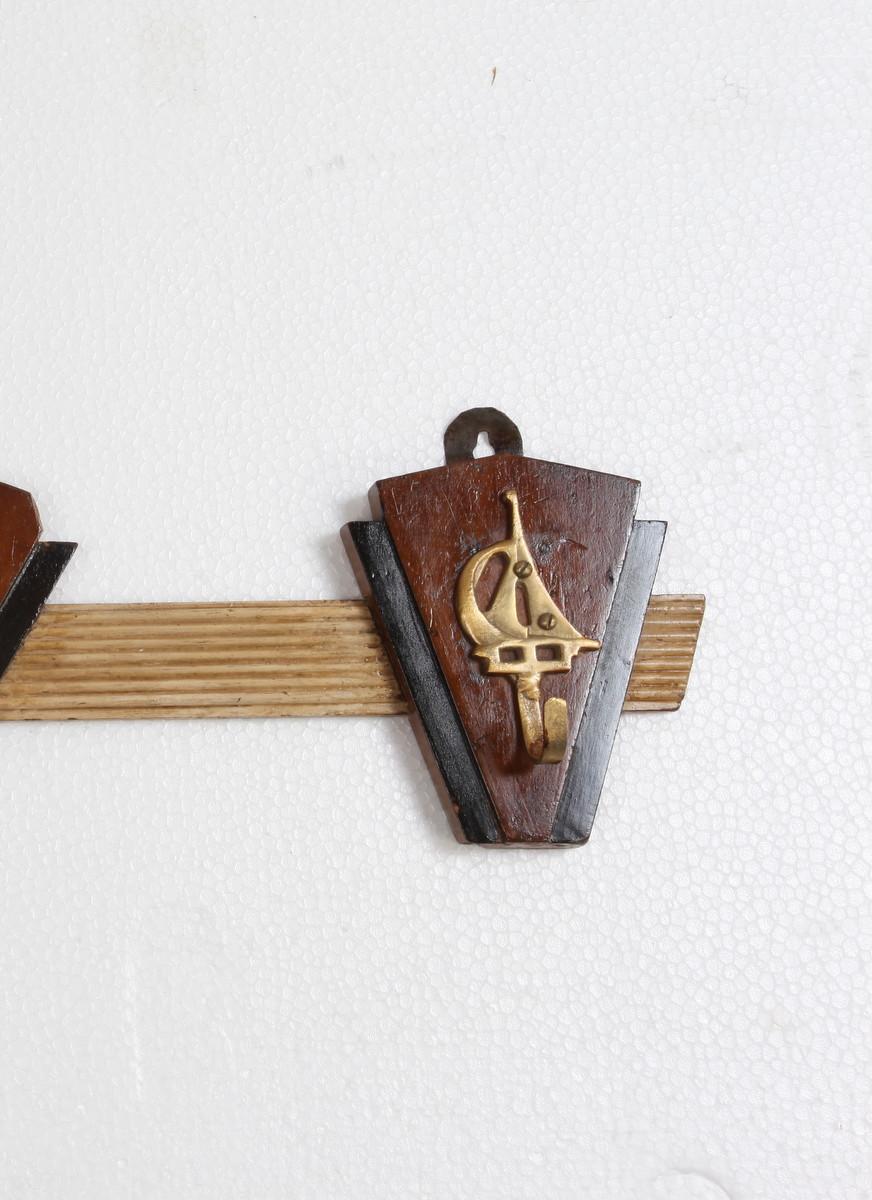 20th Century Nautical Teak and Brass Coat Hooks from a 1970s Cruise Ship