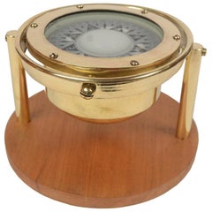 Vintage Nautical Compass by Kelvin & Hugheson Wooden Base End of the 1940s