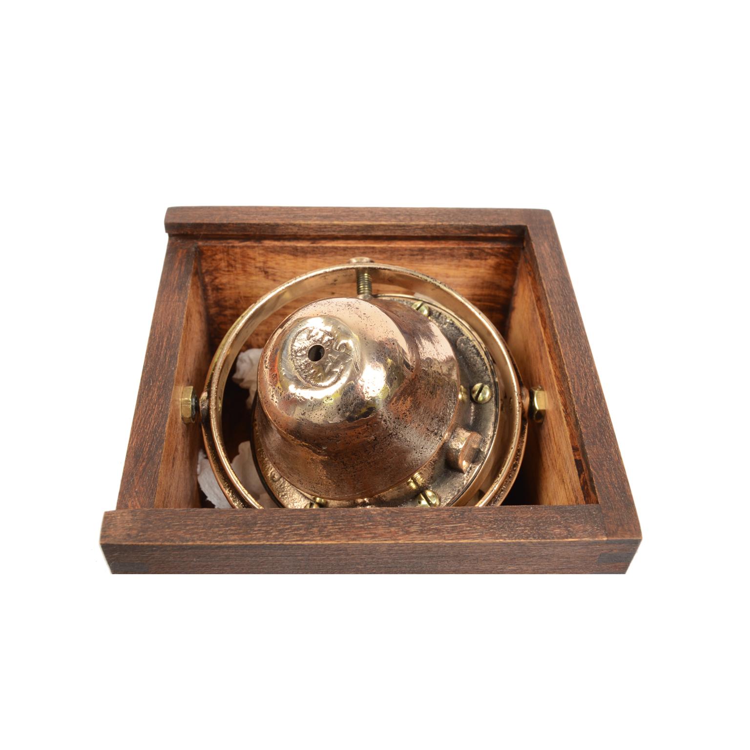 British Early 1900s Small Nautical Compass Original Wooden Box Antique Navigation Tool