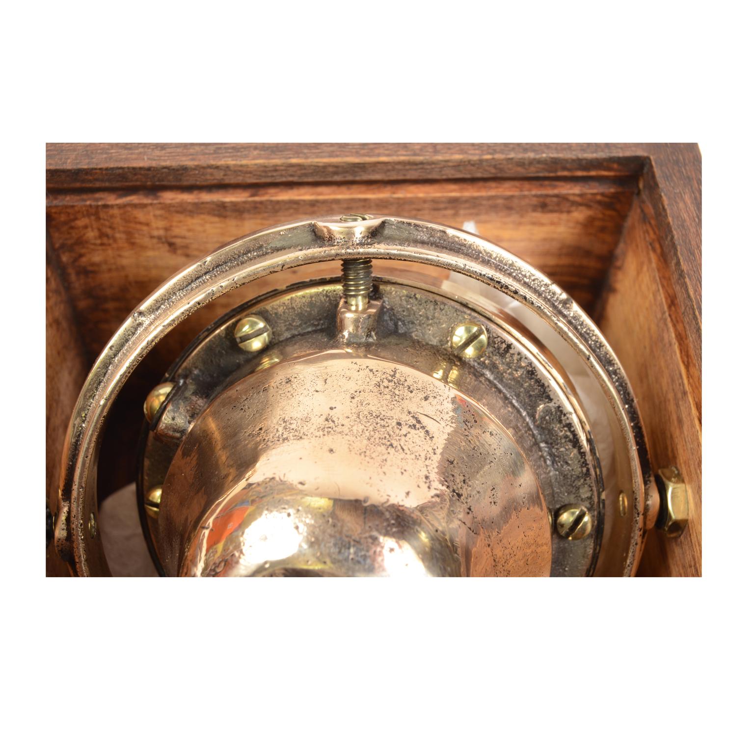 20th Century Early 1900s Small Nautical Compass Original Wooden Box Antique Navigation Tool