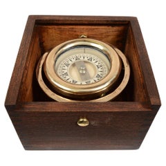  Early 1900s Small Nautical Compass Original Wooden Box Antique Navigation Tool