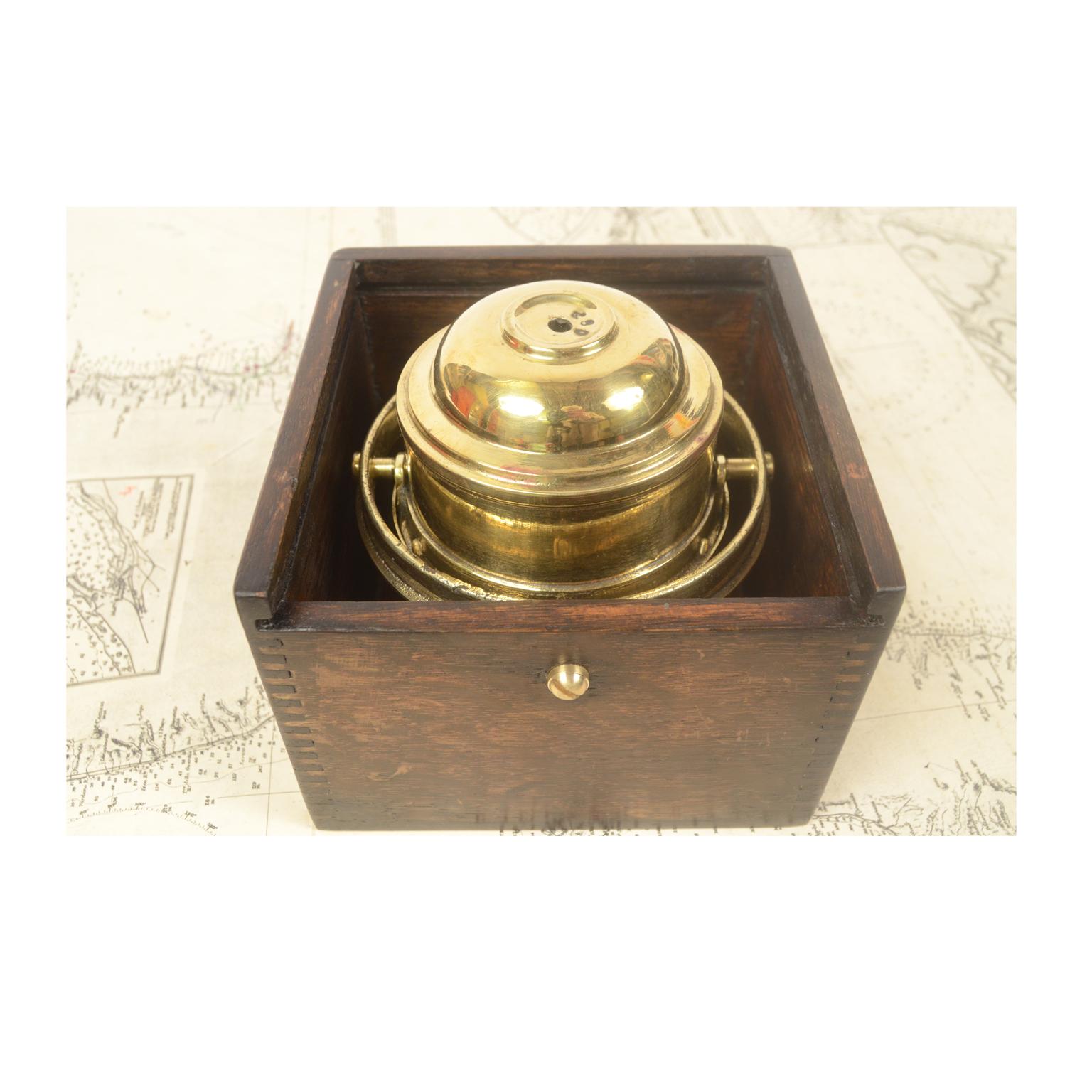 Nautical Compass in Its Original Oak Box Signed Iver C. Weilbach & C. Copenhagen 1
