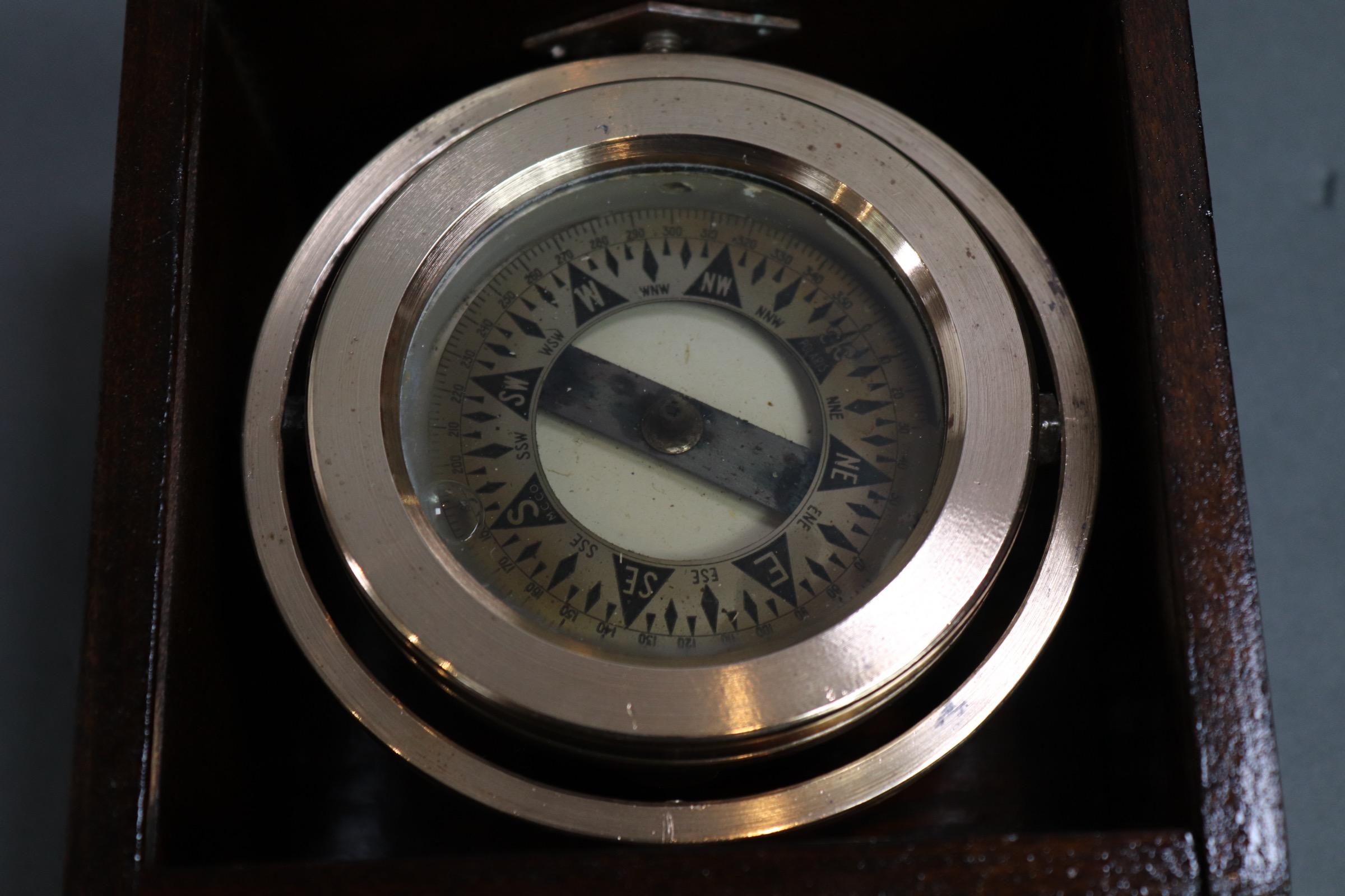 Brass Nautical Compass in Varnished Box