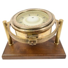 Nautical Compass of Brass and Glass Made in the Early 1900s on a Walnut Board