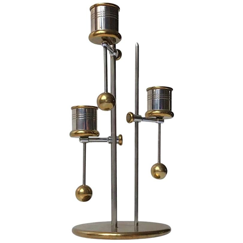 Nautical Danish Counterweight Candlestick in Brass and Steel