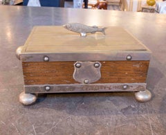 Nautical Decorative Box, Antique Wood & Metal with Fish Handle, 1970