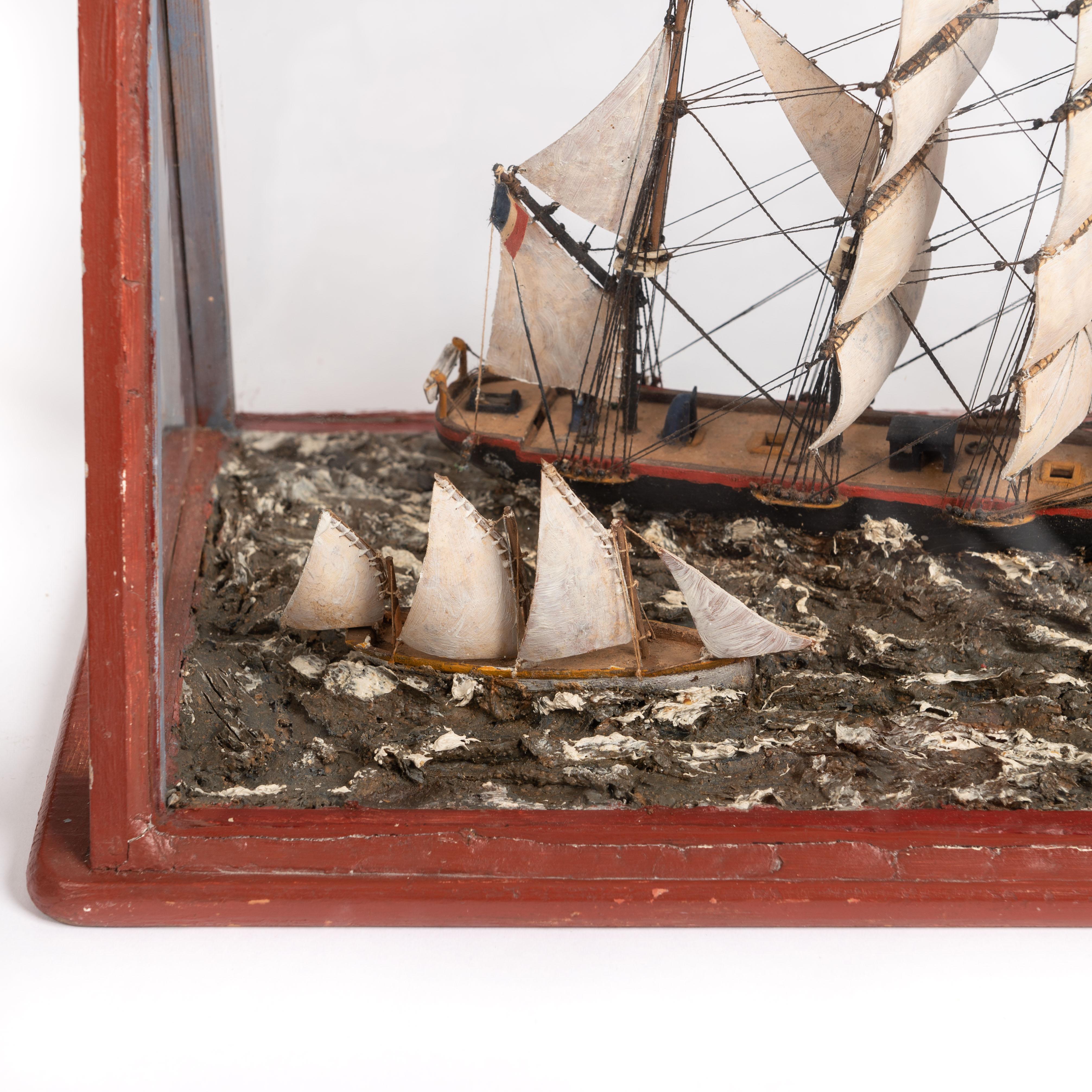 Early 20th Century Nautical Display in Showcase France Beginning 20th Century For Sale