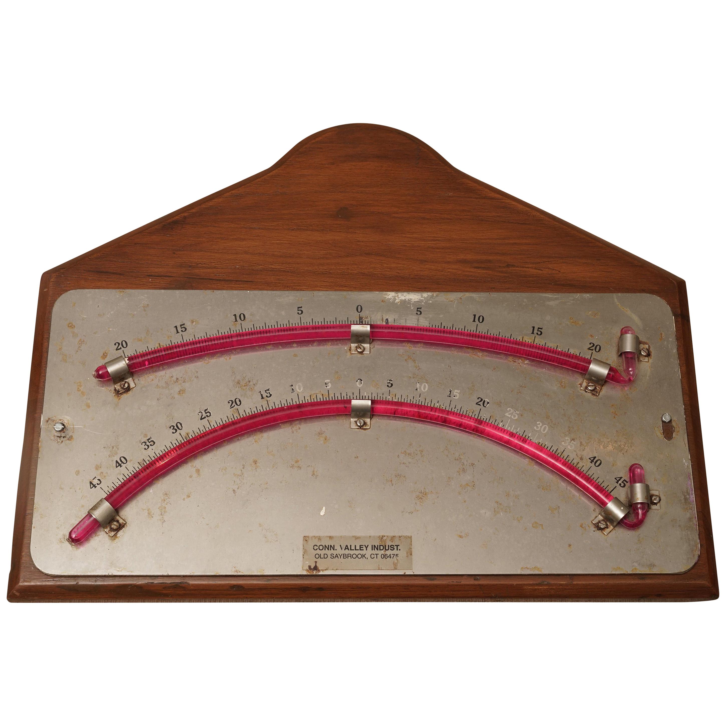 Nautical Double Gauge Bubble Clinometer on Teak Back Plate by Conn. Valley Ind.