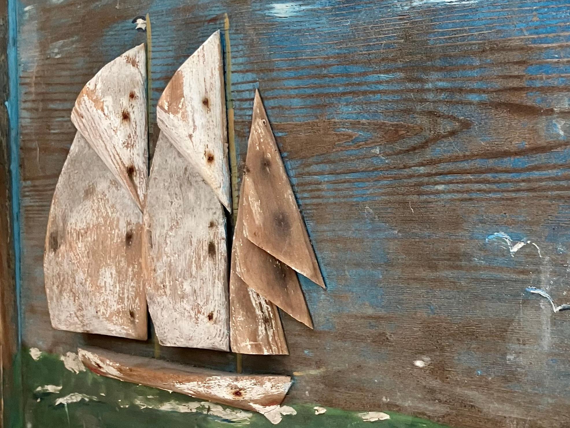 Fait main Peinture marine en bois flotté en vente