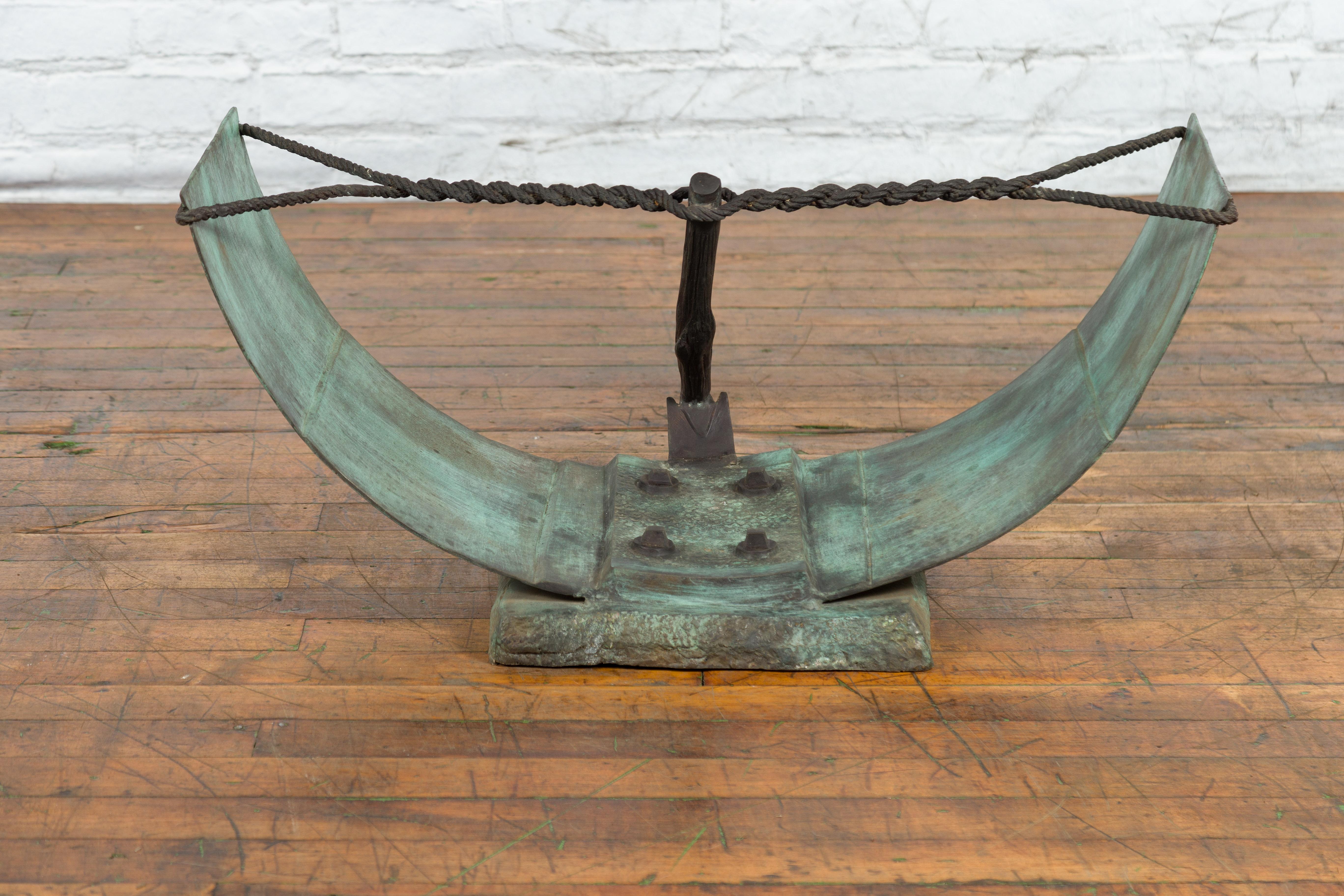 Nautical Egyptian Inspired, Barge Style Verde Bronze Coffee Table Base For Sale 10