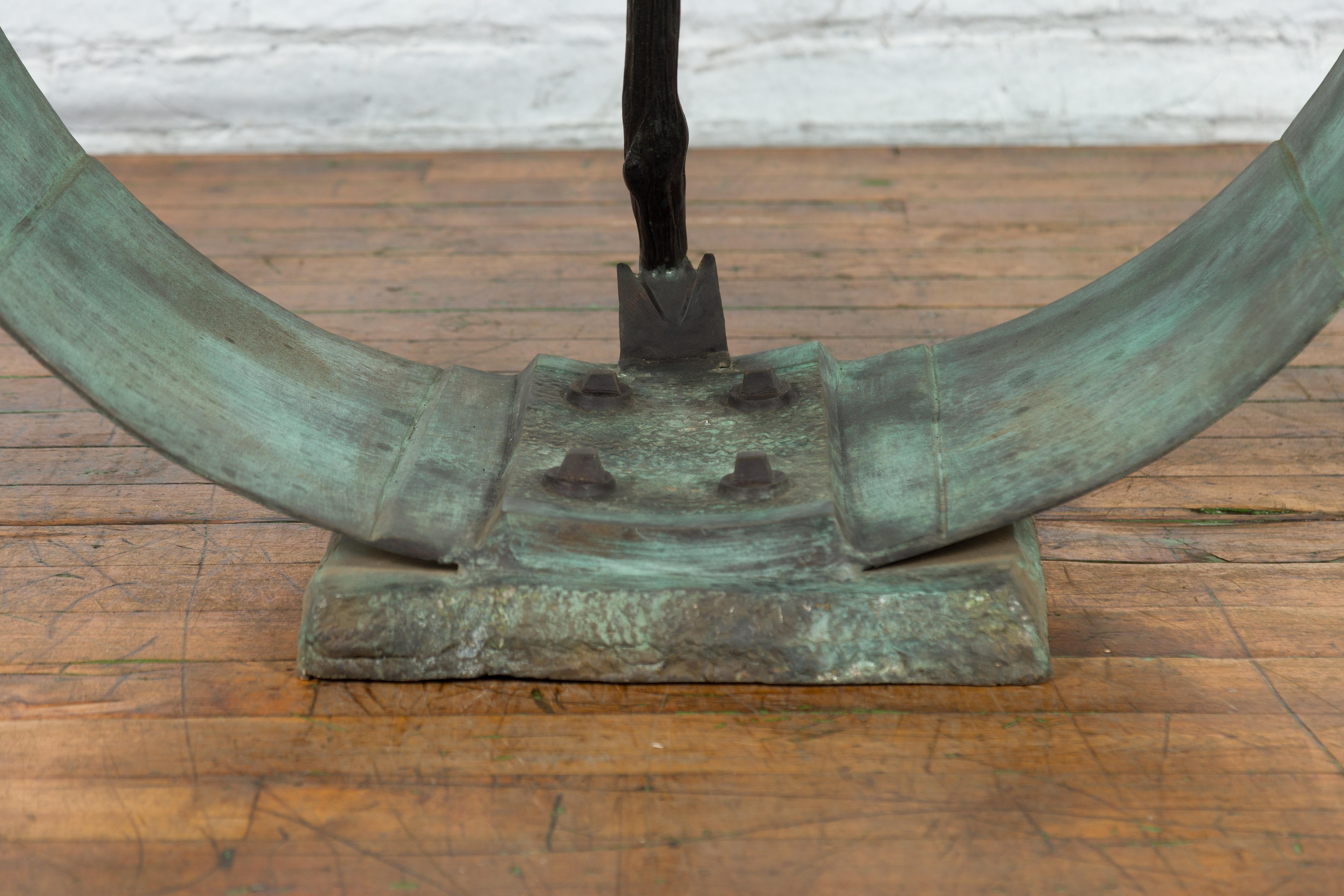 Nautical Egyptian Inspired, Barge Style Verde Bronze Coffee Table Base In Good Condition For Sale In Yonkers, NY