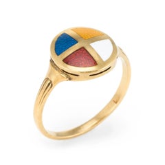 Nautical Enamel Ring Vintage 18 Karat Yellow Gold