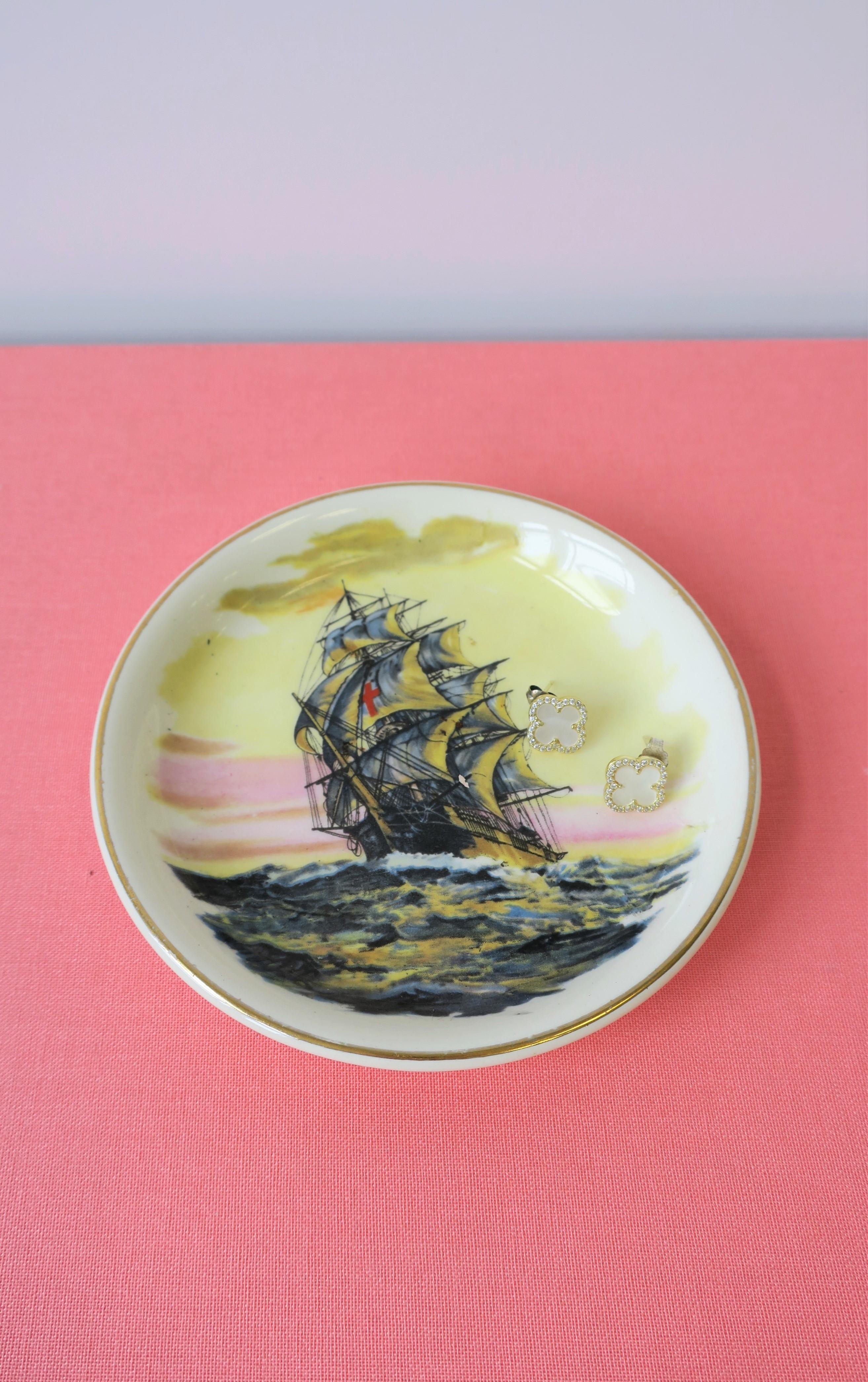 Porcelain Nautical English Vanity Jewelry Dish For Sale