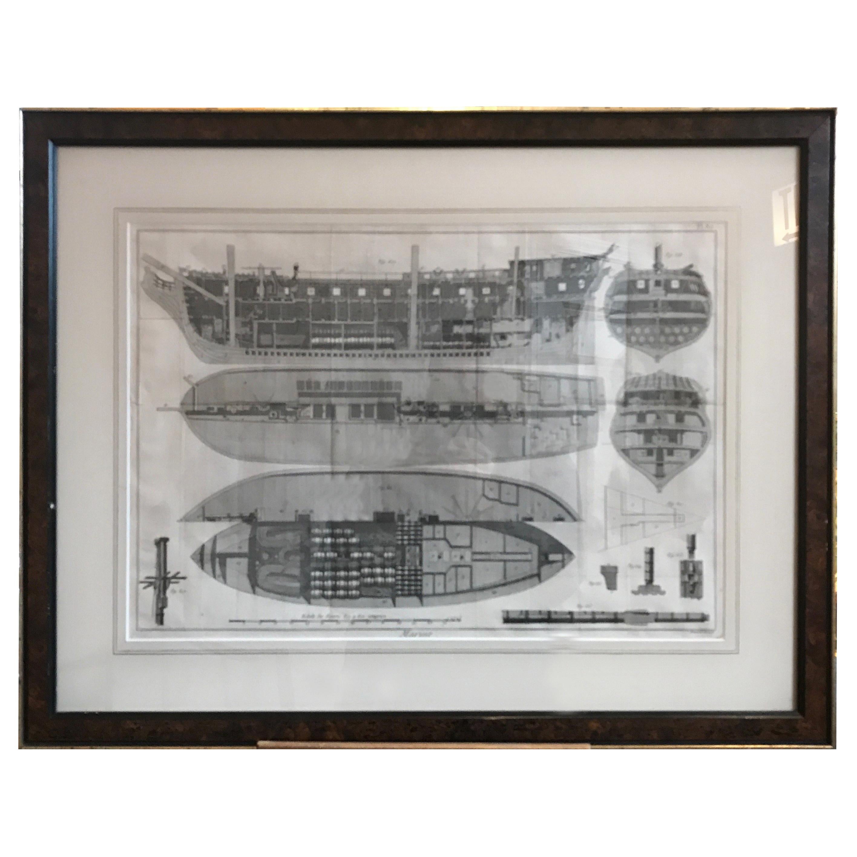 Nautical Engraving of the Shipbuilding Process by Charles-Joseph Panckouke For Sale