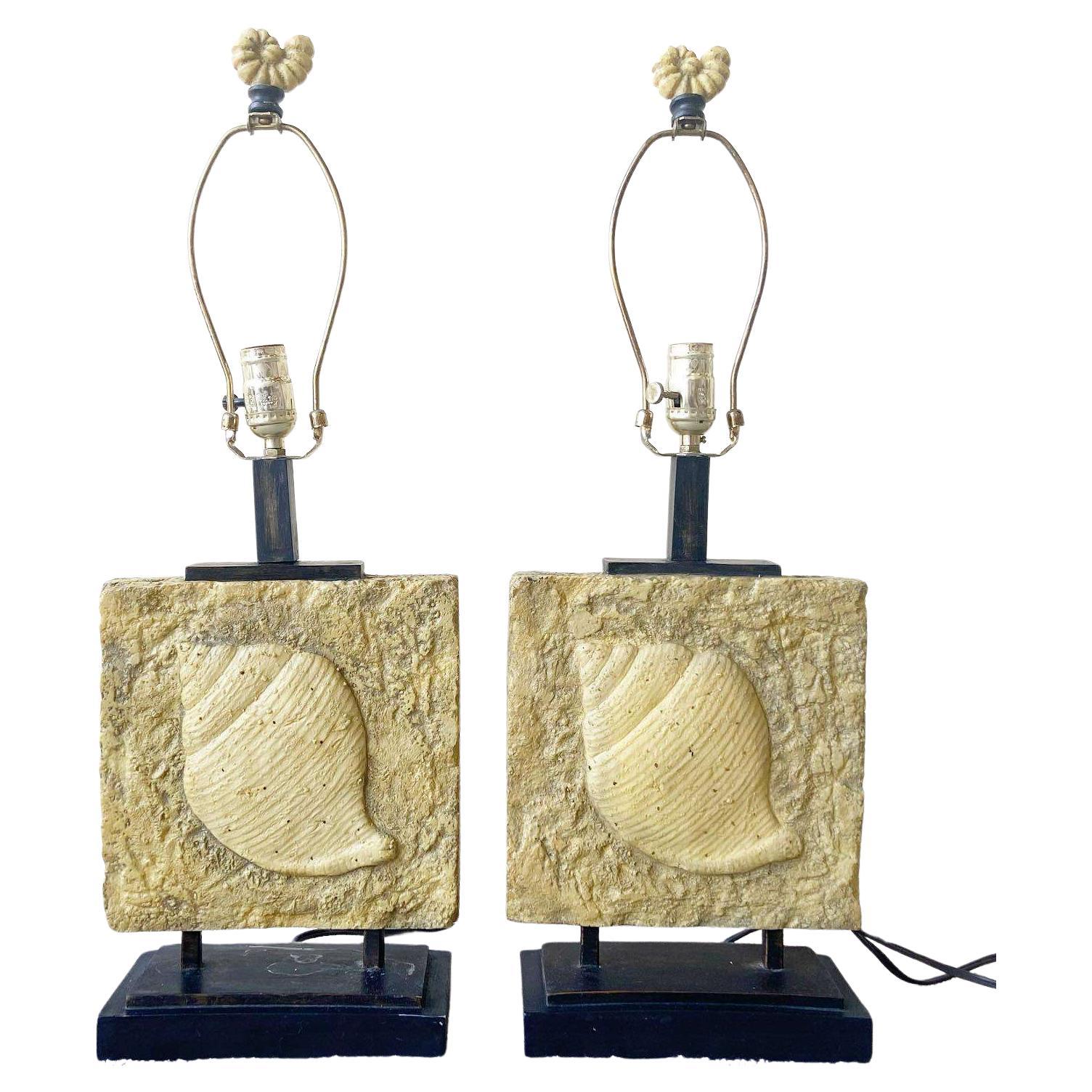 Nautical Faux Limestone Table Lamps - a Pair For Sale