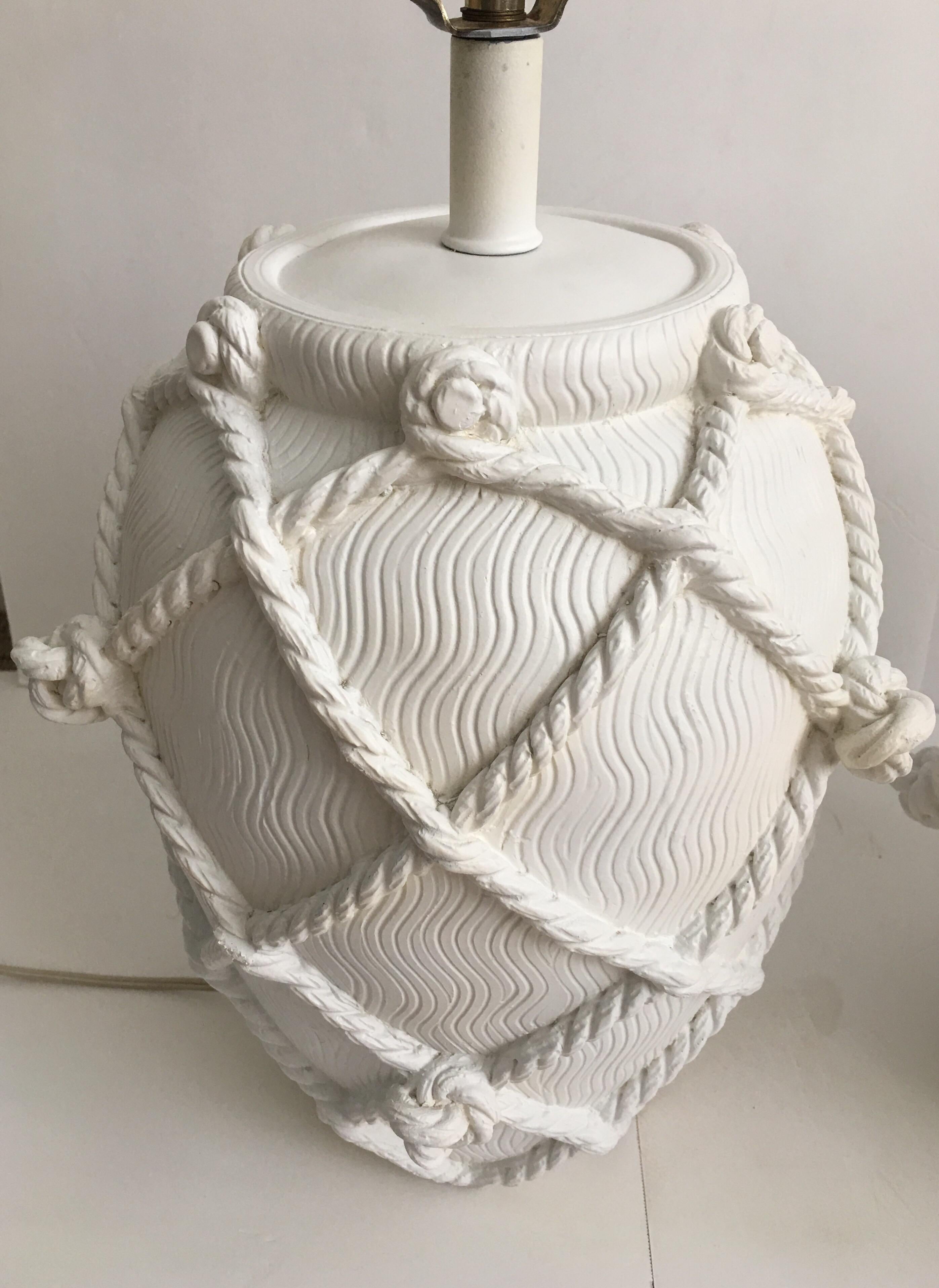 Mid-20th Century Nautical Faux Rope Ginger Jar Plaster Table Lamps