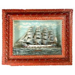 Nautical Folk Art Ship Diorama in Tramp Art Frame