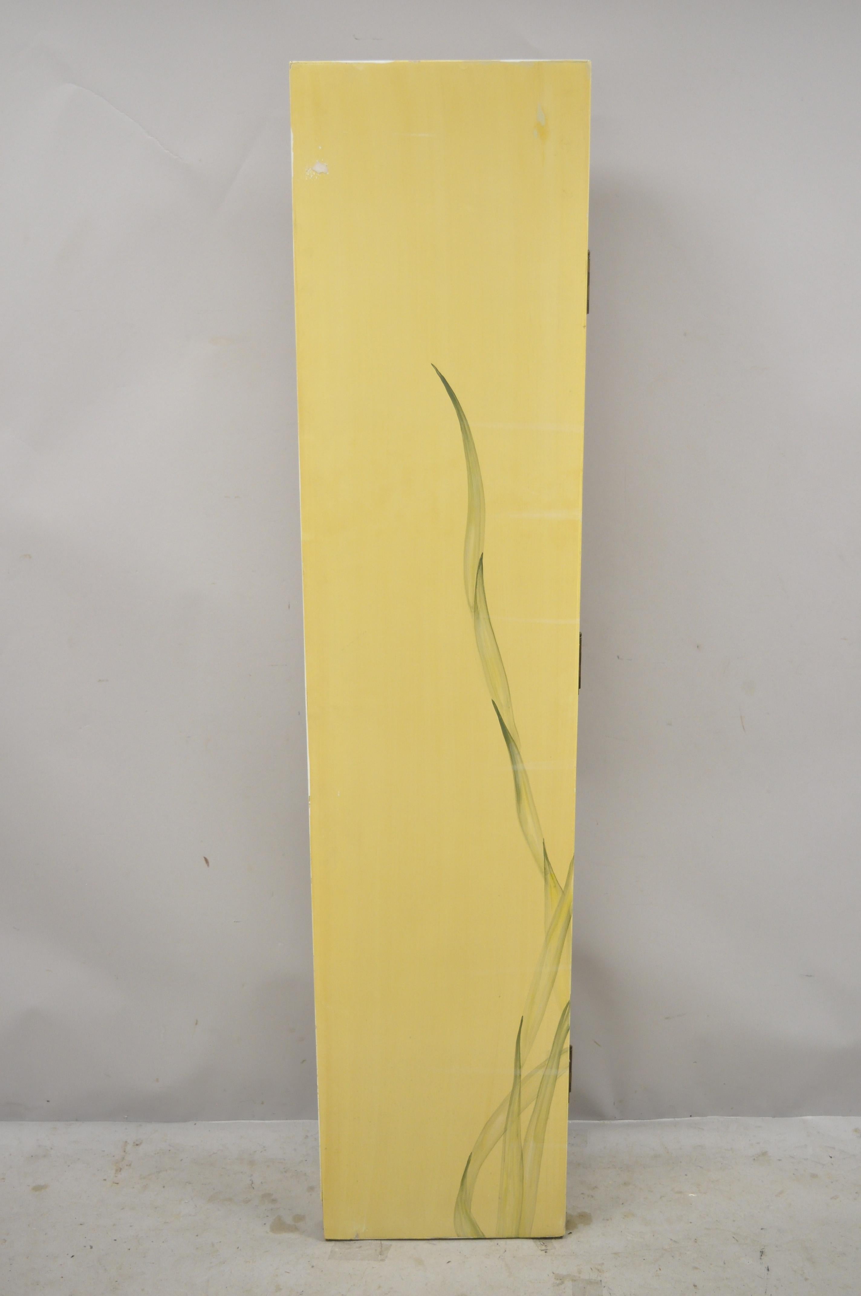 Nautical Four Panel Yellow Folding Screen Room Divider with Painted Conch Shells 3