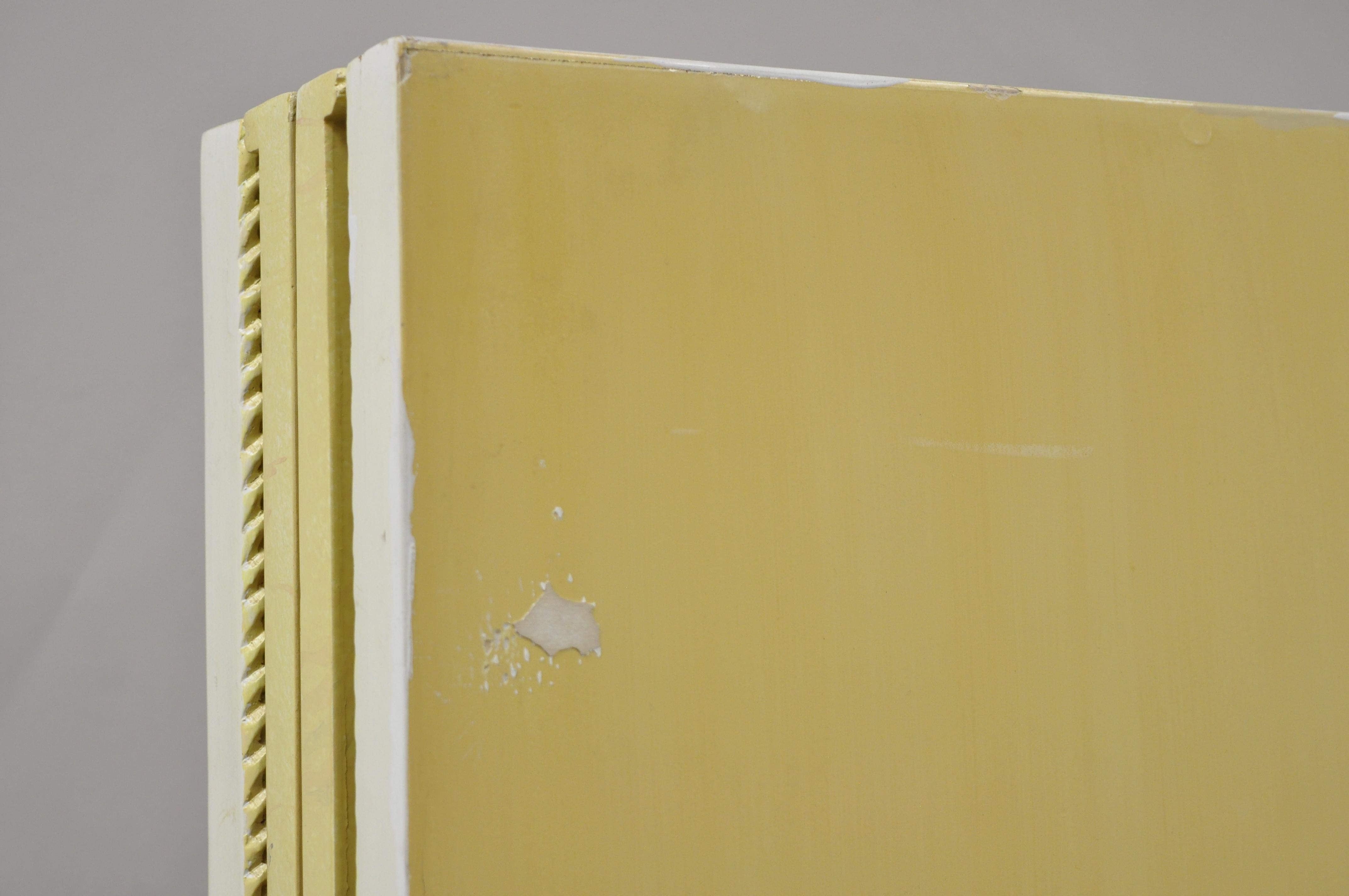 20th Century Nautical Four Panel Yellow Folding Screen Room Divider with Painted Conch Shells