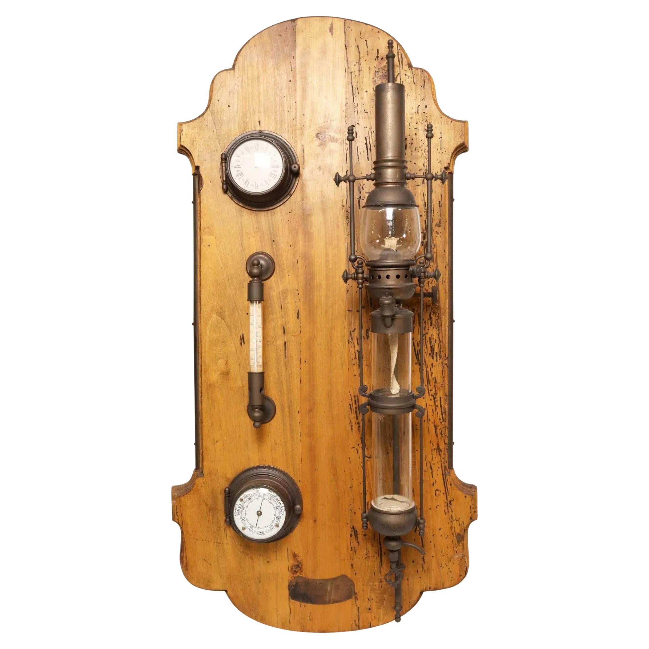 Nautical Frigate Ships Weatherstation Lantern Barometer Thermometer Wall Panel For Sale