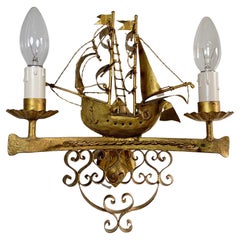 Nautical Gold Galleon Wall Light, 1950's