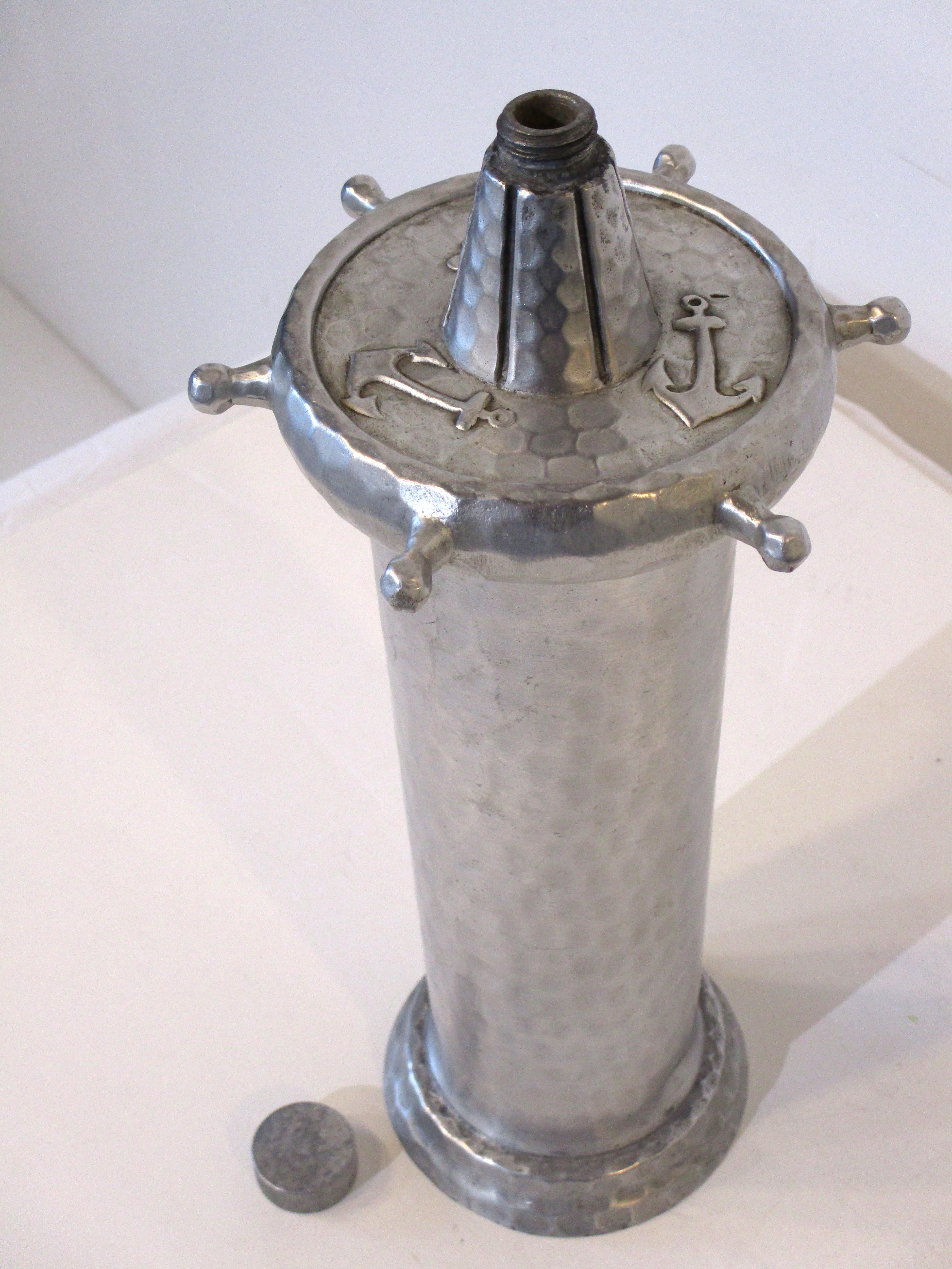 Art Deco Nautical Hammered Aluminum Cocktail Shaker by Everlast