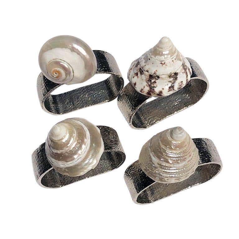 Nautical Hammered Silver Napkin Rings with Shells on Top Set of 4 circa ...