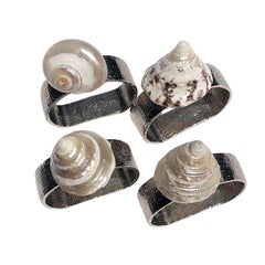 Nautical Hammered Silver Napkin Rings with Shells on Top Set of 4 circa 1970