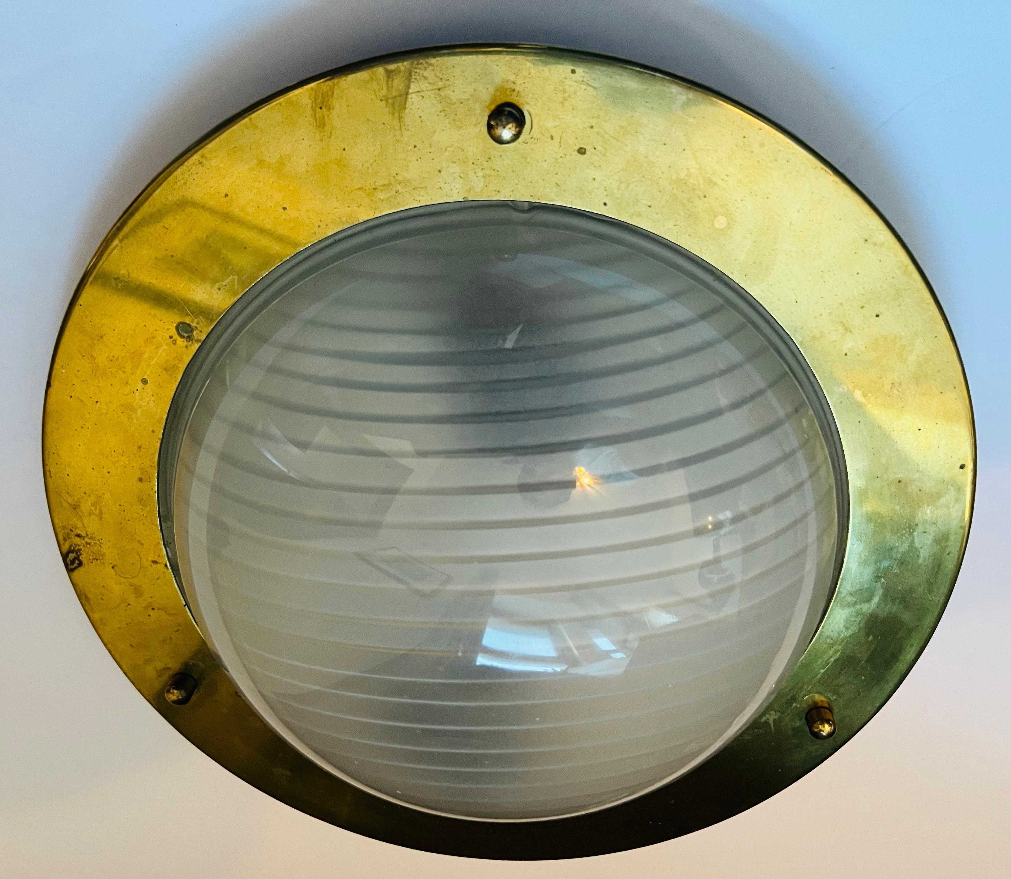 Brass Nautical Italian Mid-Century 1960s Flush Ceiling Lamp For Sale