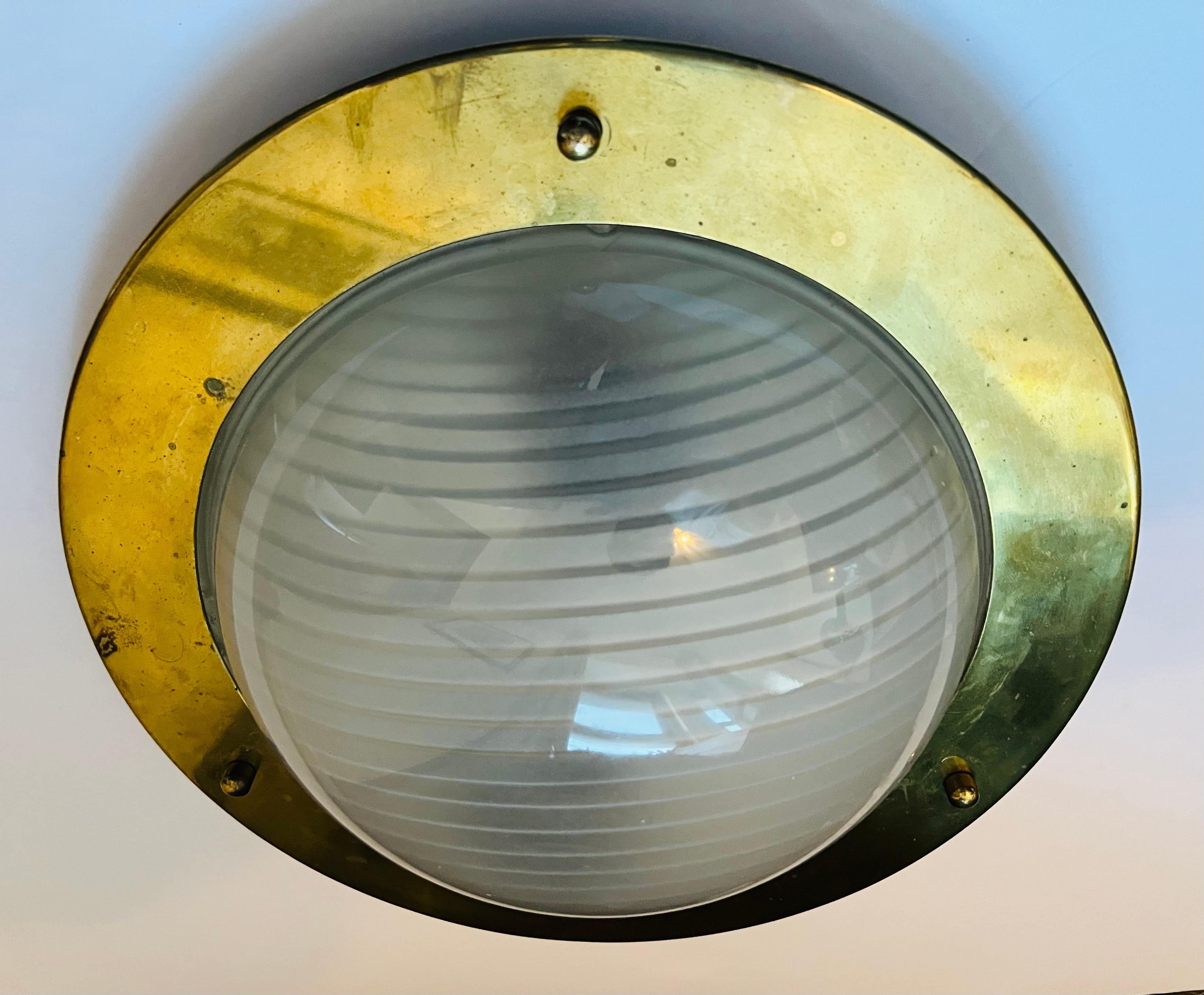 Nautical Italian Mid-Century 1960s Flush Ceiling Lamp For Sale 1