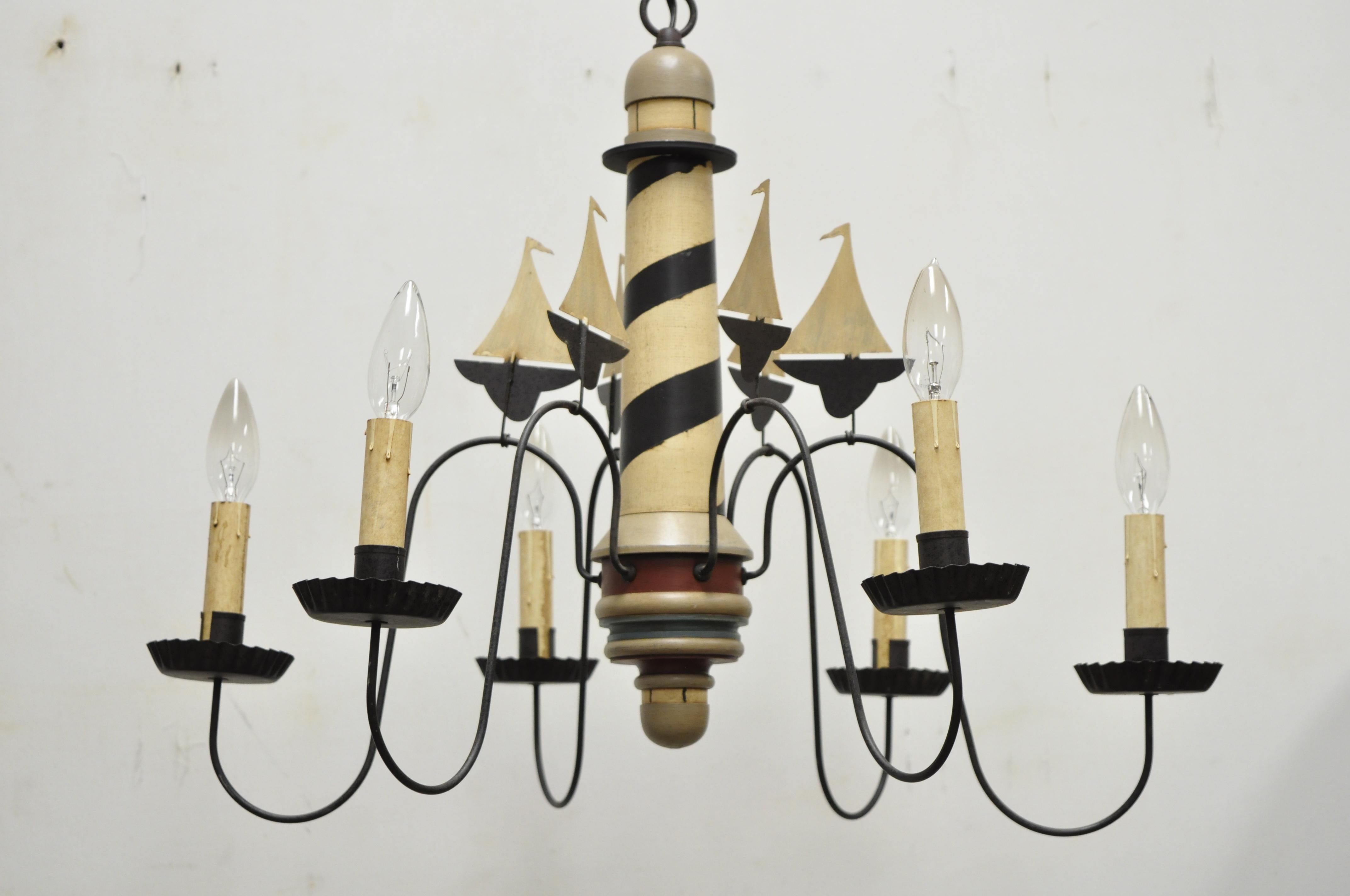 20th Century Nautical Lighthouse and Boat Ship Wood and Metal Chandelier Light Fixture