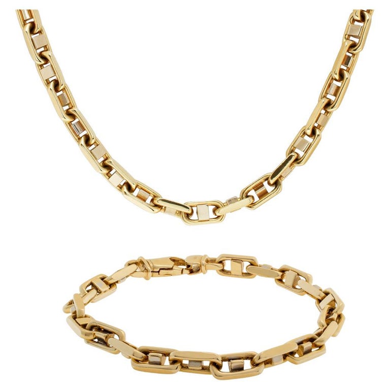 Nautical Link Style in 14 Karat Yellow Gold Necklace and Bracelet Set