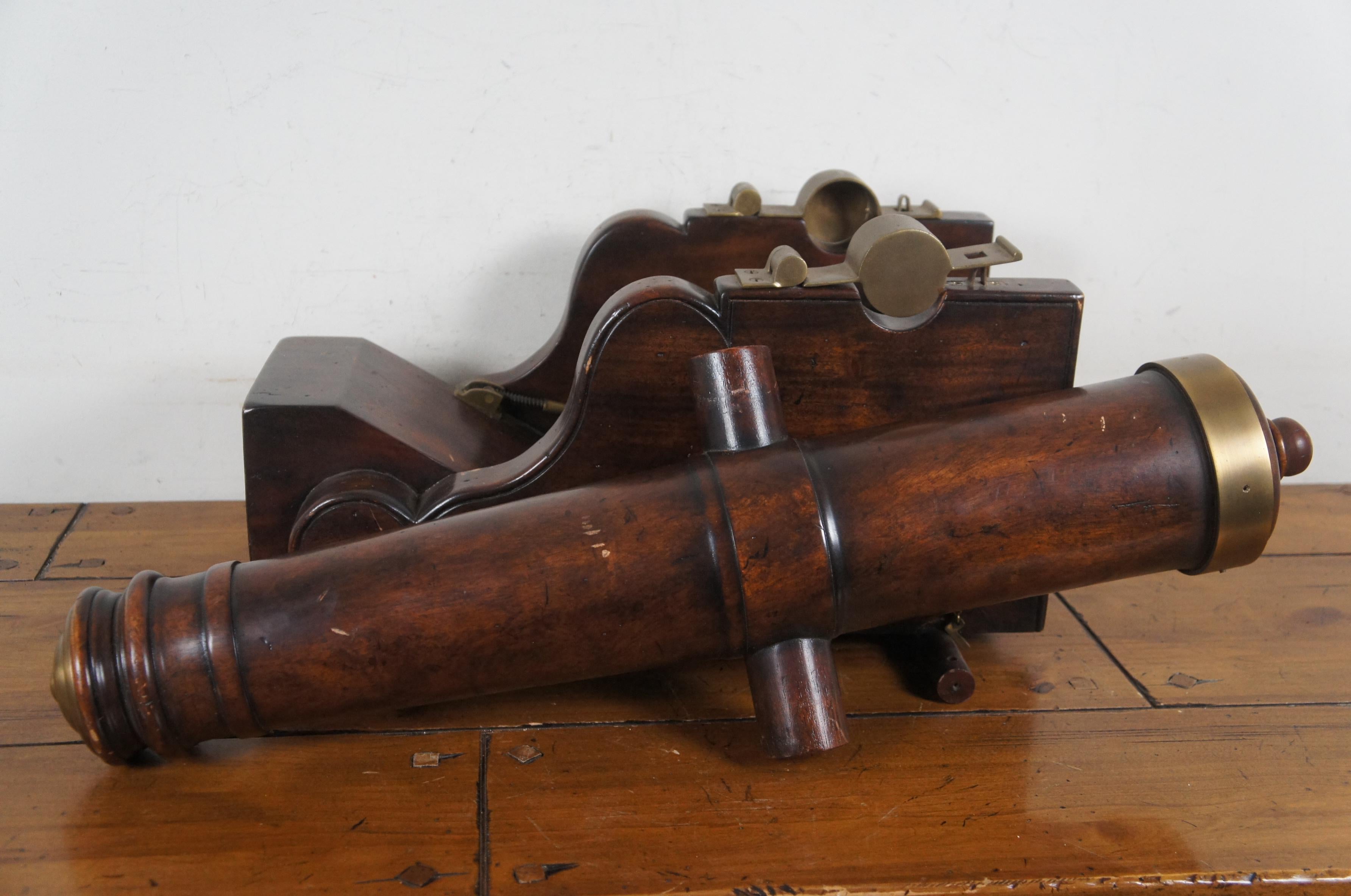 Nautical Maritime Carved Mahogany & Brass Naval Saluting Cannon Model 30