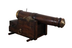 Carved Mahogany & Brass Nautical Maritime Naval Saluting Cannon Model 30"