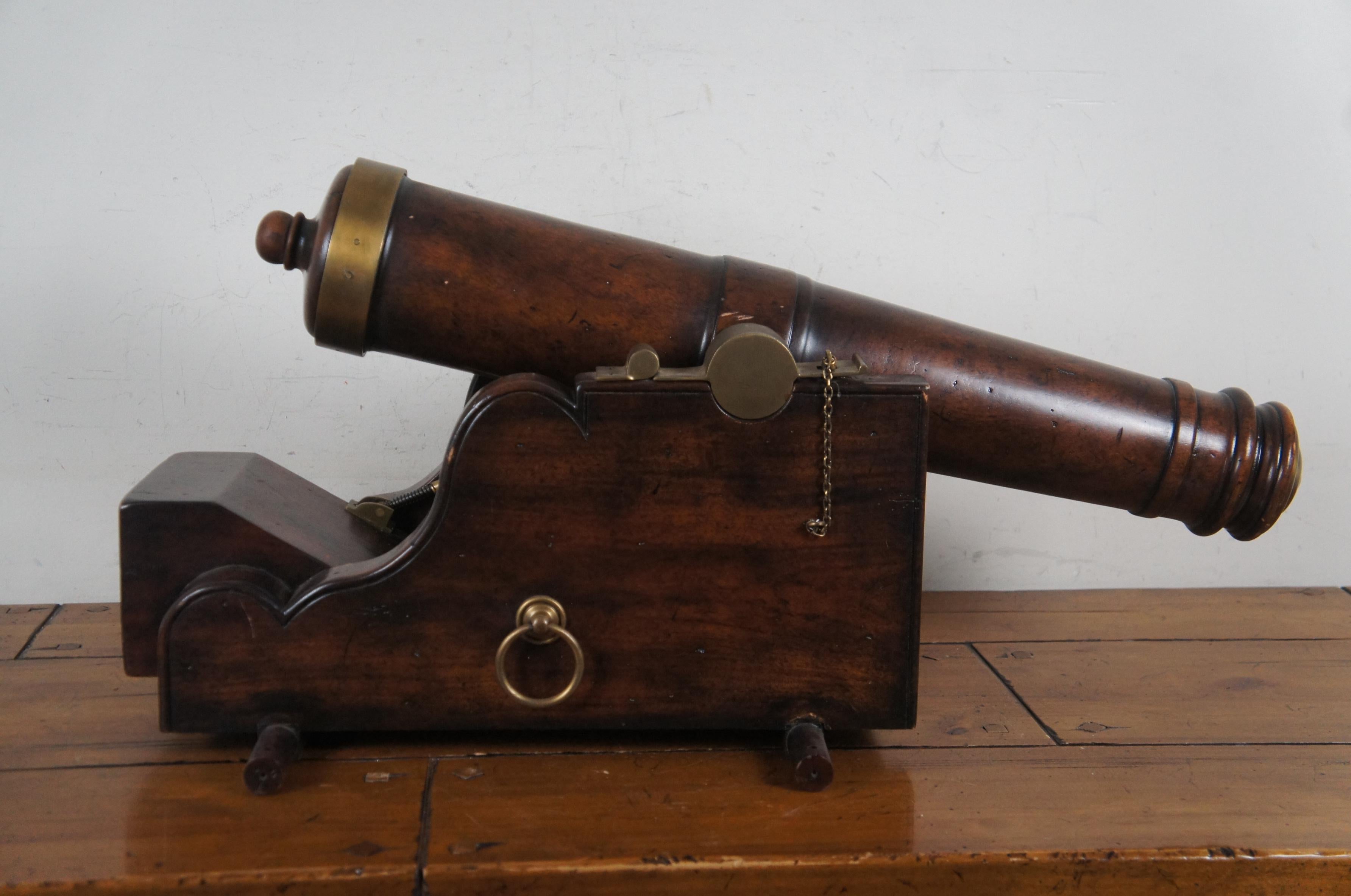 20th Century Nautical Maritime Carved Mahogany & Brass Naval Saluting Cannon Model 30