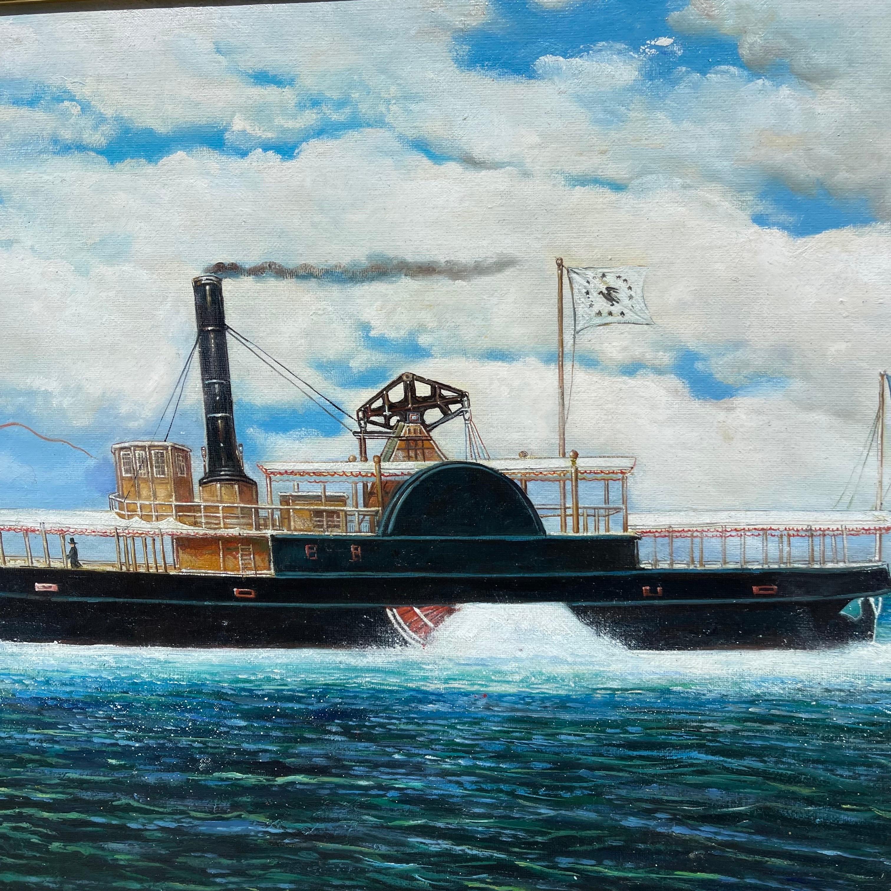 Peinture nautique à l'huile sur toile, Brisk One, à la manière de James Bard Bon état à Jensen Beach, FL