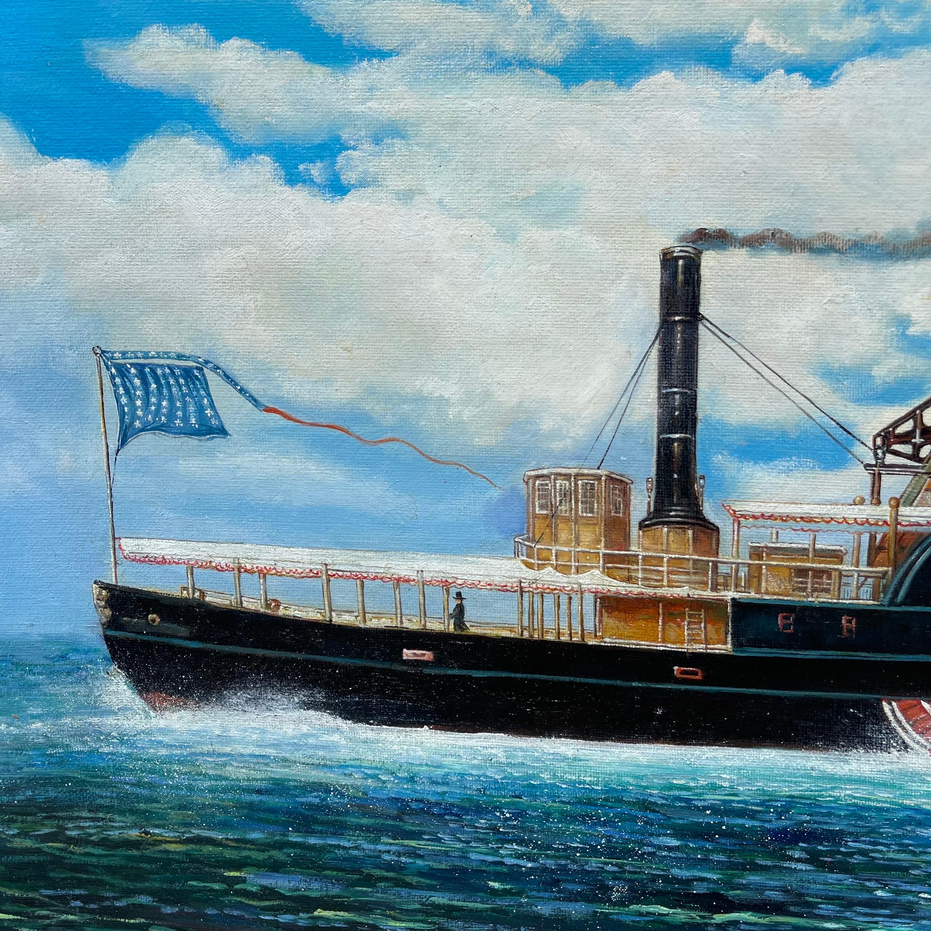 20ième siècle Peinture nautique à l'huile sur toile, Brisk One, à la manière de James Bard