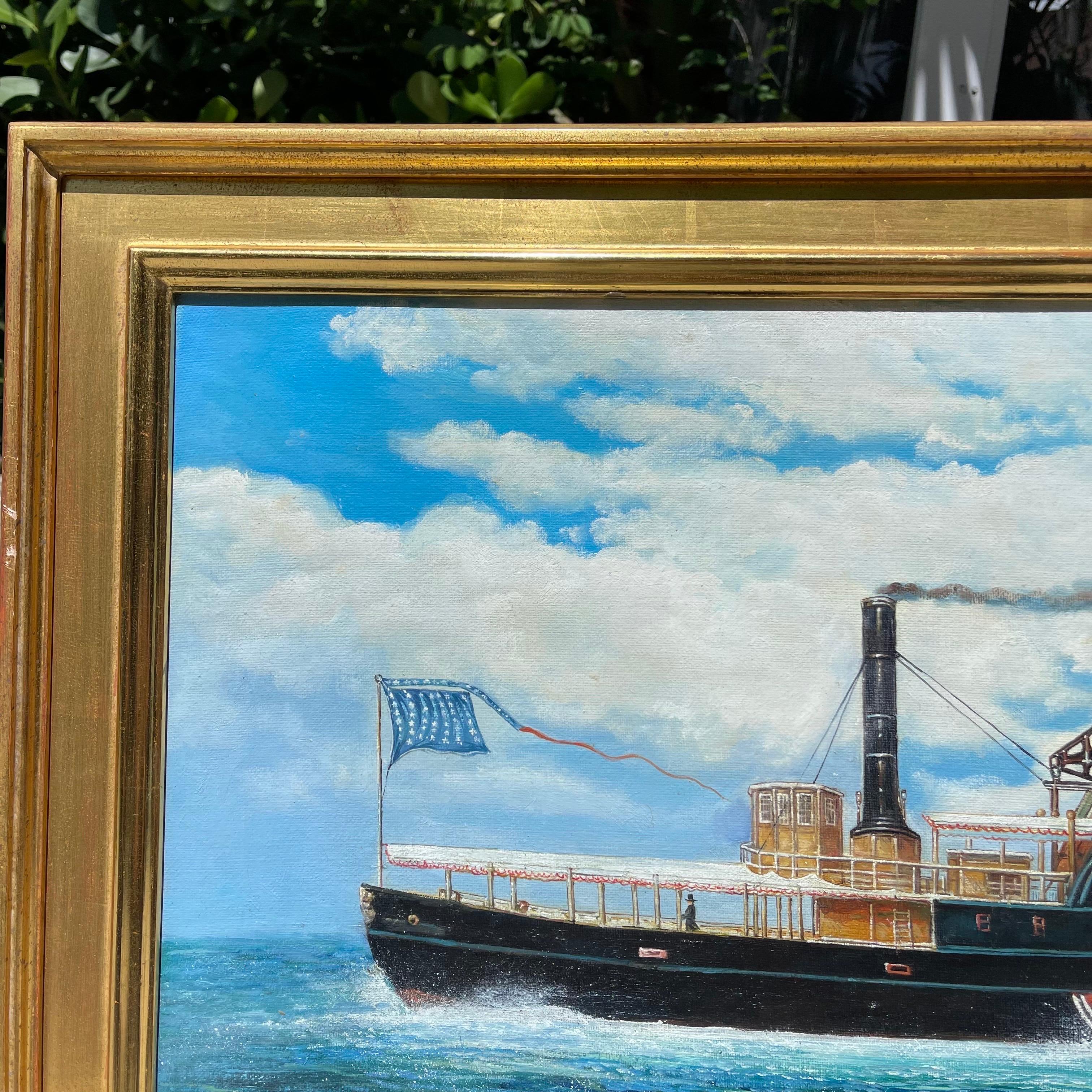 Peinture nautique à l'huile sur toile, Brisk One, à la manière de James Bard 1