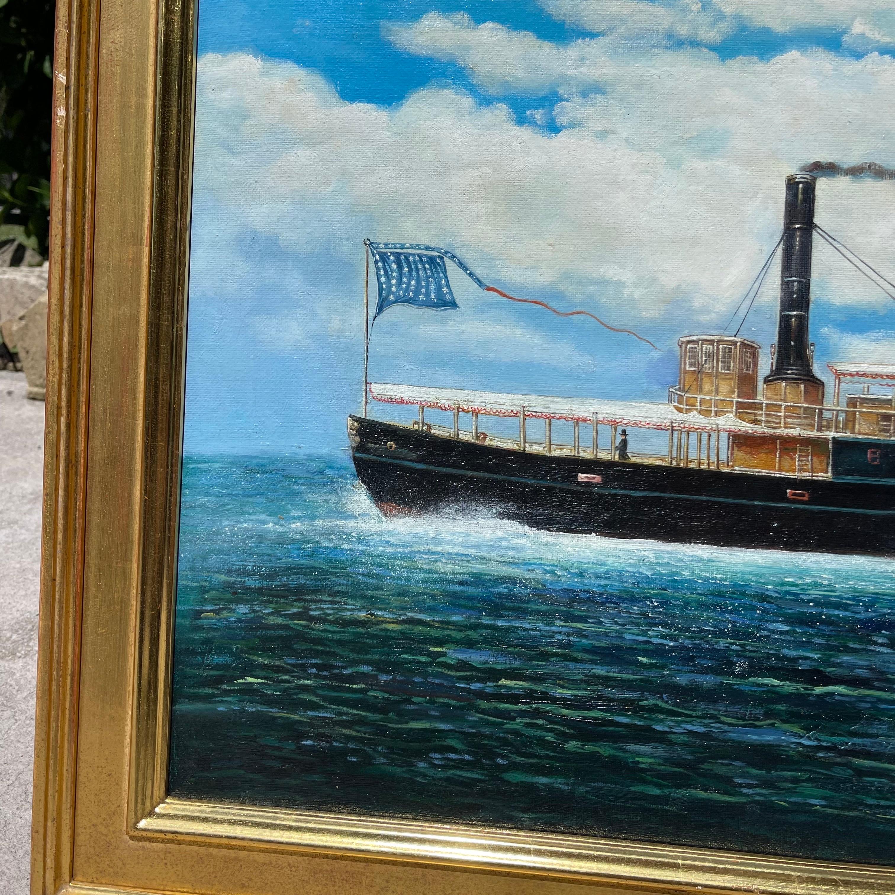 Peinture nautique à l'huile sur toile, Brisk One, à la manière de James Bard 2
