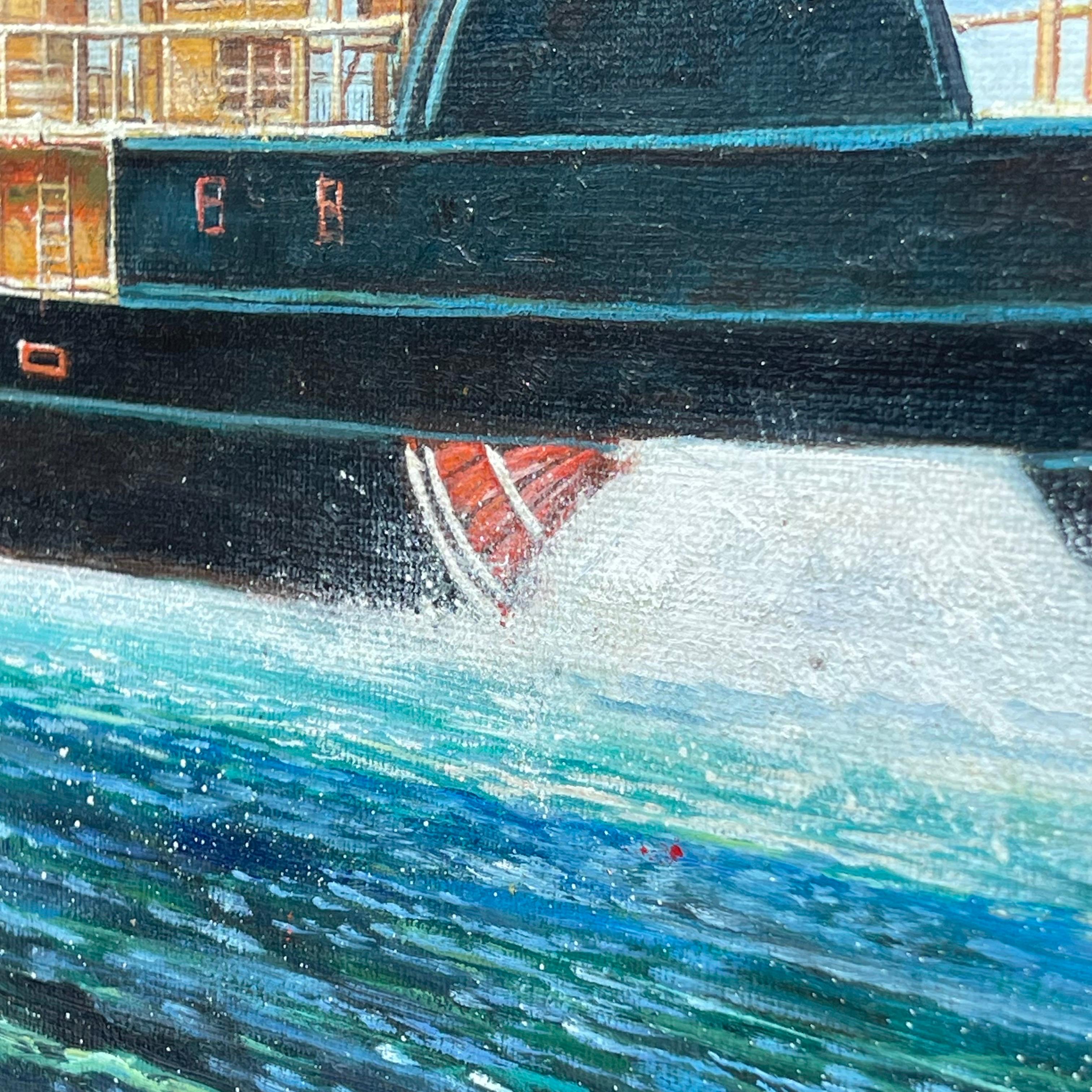 Peinture nautique à l'huile sur toile, Brisk One, à la manière de James Bard 3