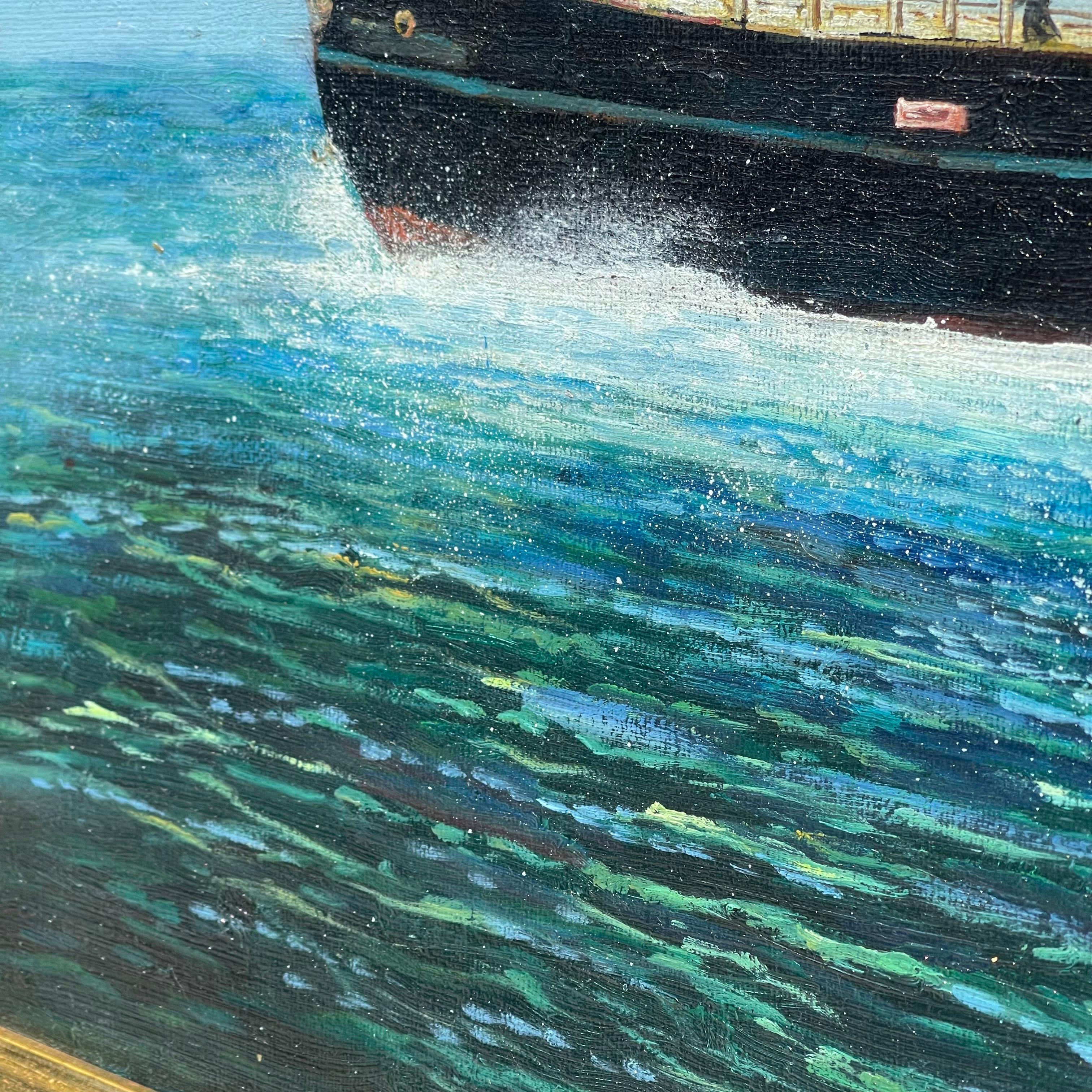 Peinture nautique à l'huile sur toile, Brisk One, à la manière de James Bard 4