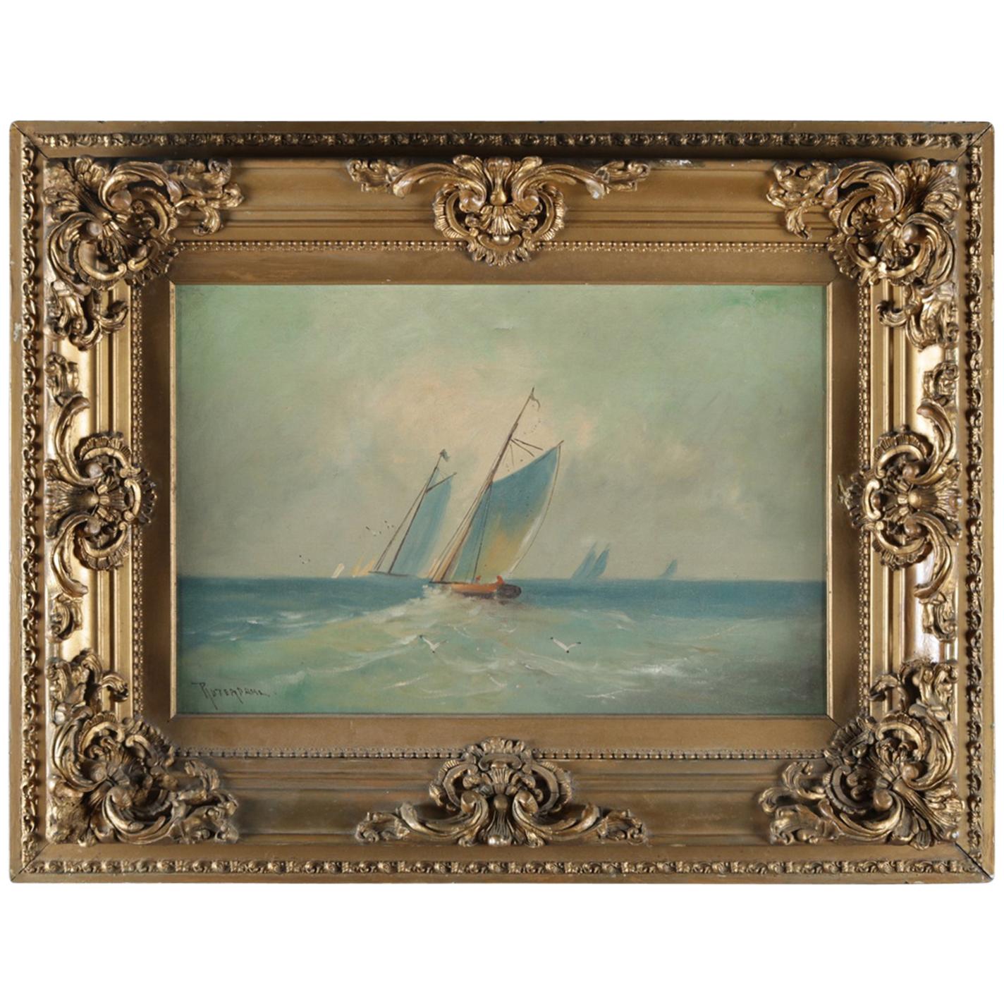Nautical Oil on Canvas Painting of Maritime Scene after Reuterdahl Signed