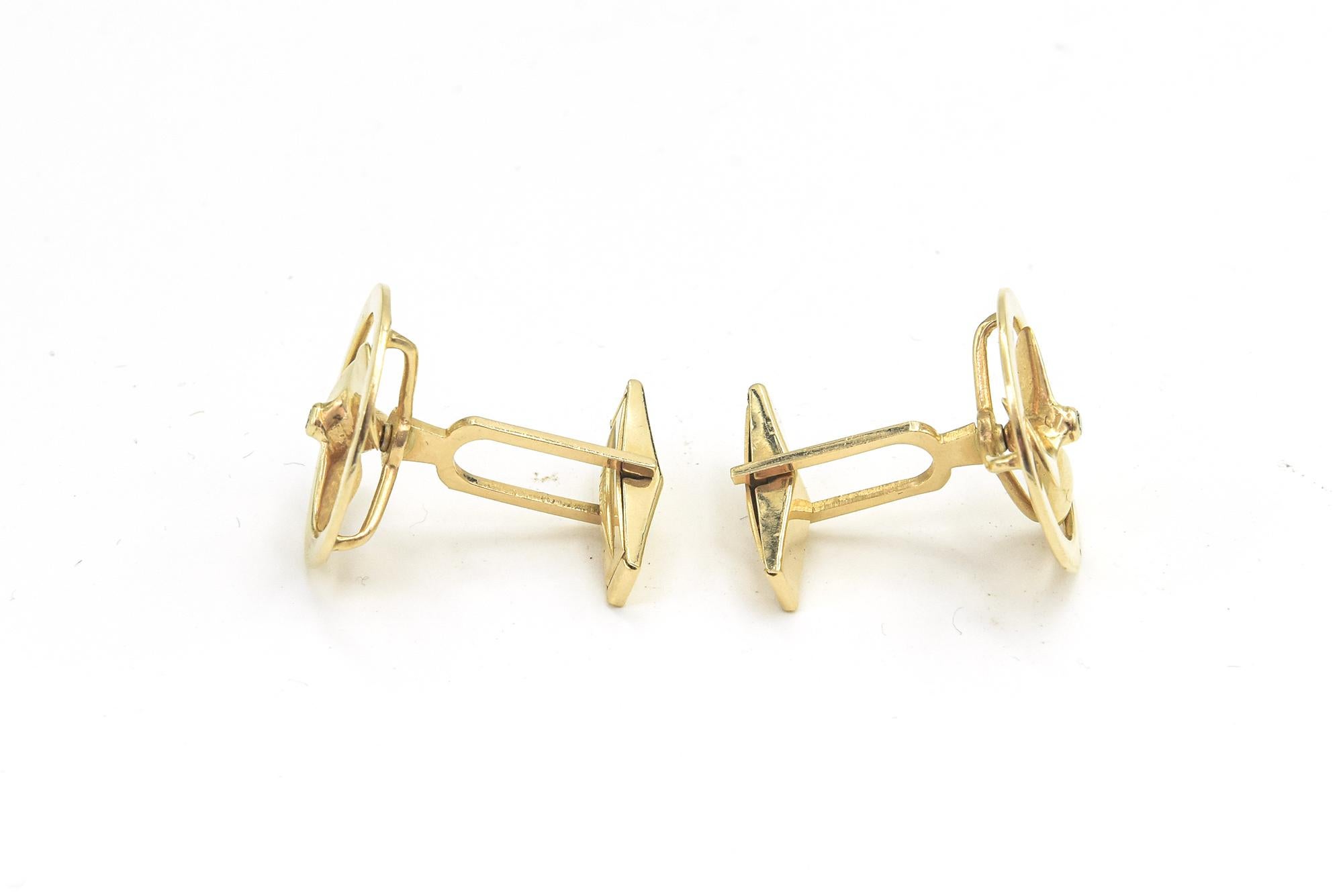 Nautical or Aviator Diamond Gold Propeller Cufflinks and Tie Pin For Sale 3