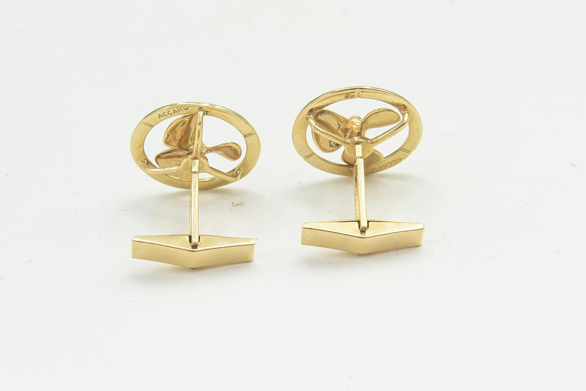 Nautical or Aviator Diamond Gold Propeller Cufflinks and Tie Pin For Sale 4
