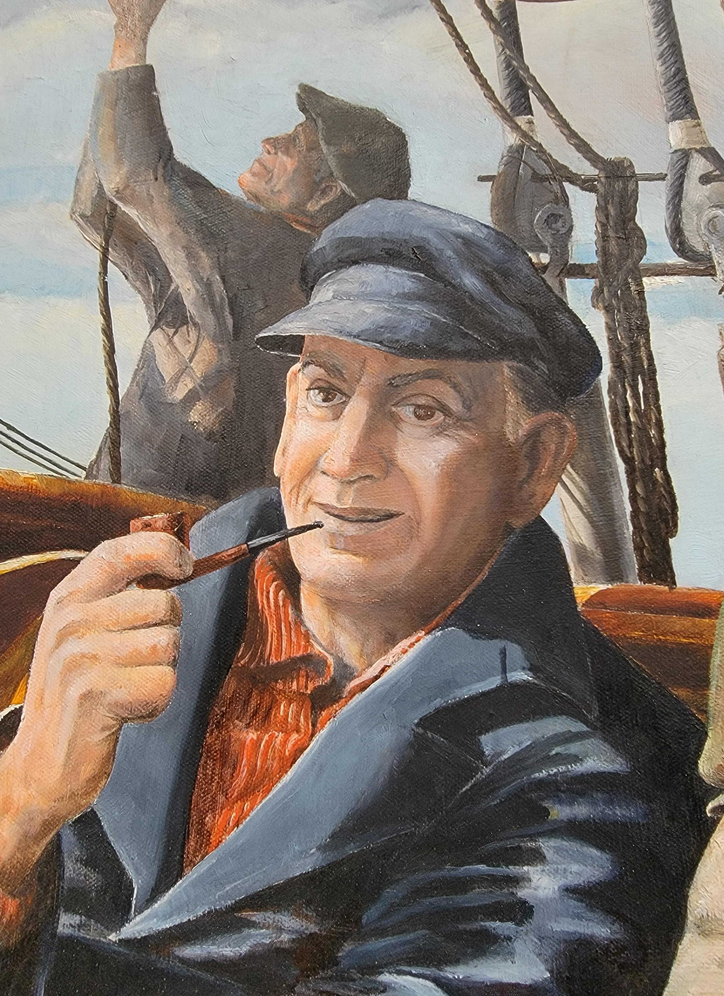20ième siècle Peinture nautique de marins sur navire en vente