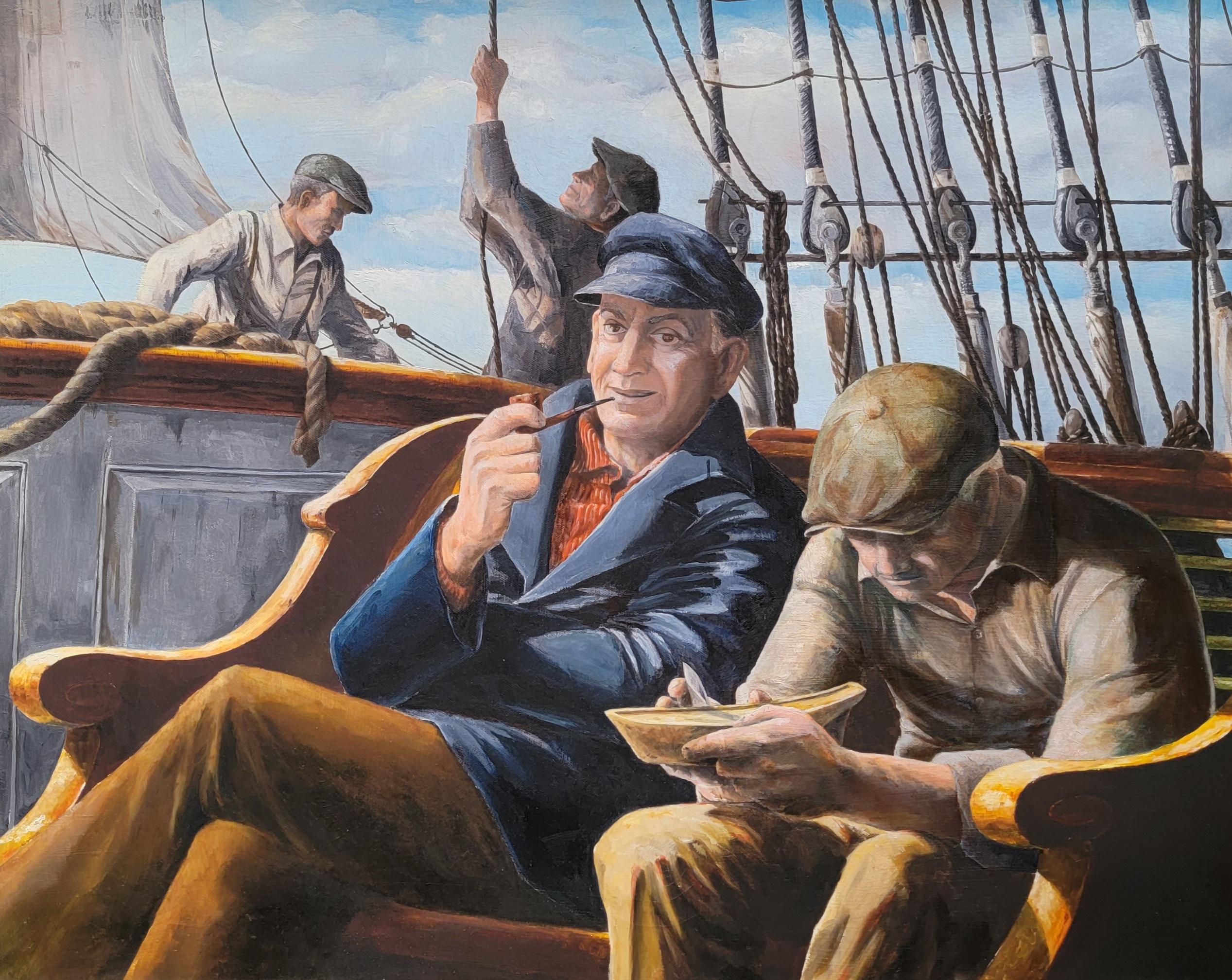 Nautical Painting of Sailors on Ship For Sale 1