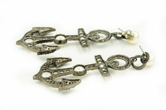 Nautical Pearl and Diamond Sterling Silver Anchor Earring Jackets for Studs