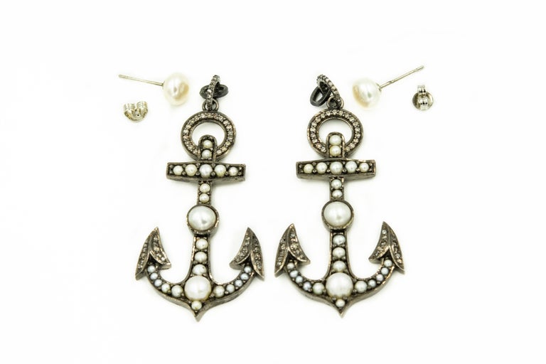 Orecchini A Posta In Argento 925 Con Ancora, Stile Nautico. Nuovi Con Etichette!