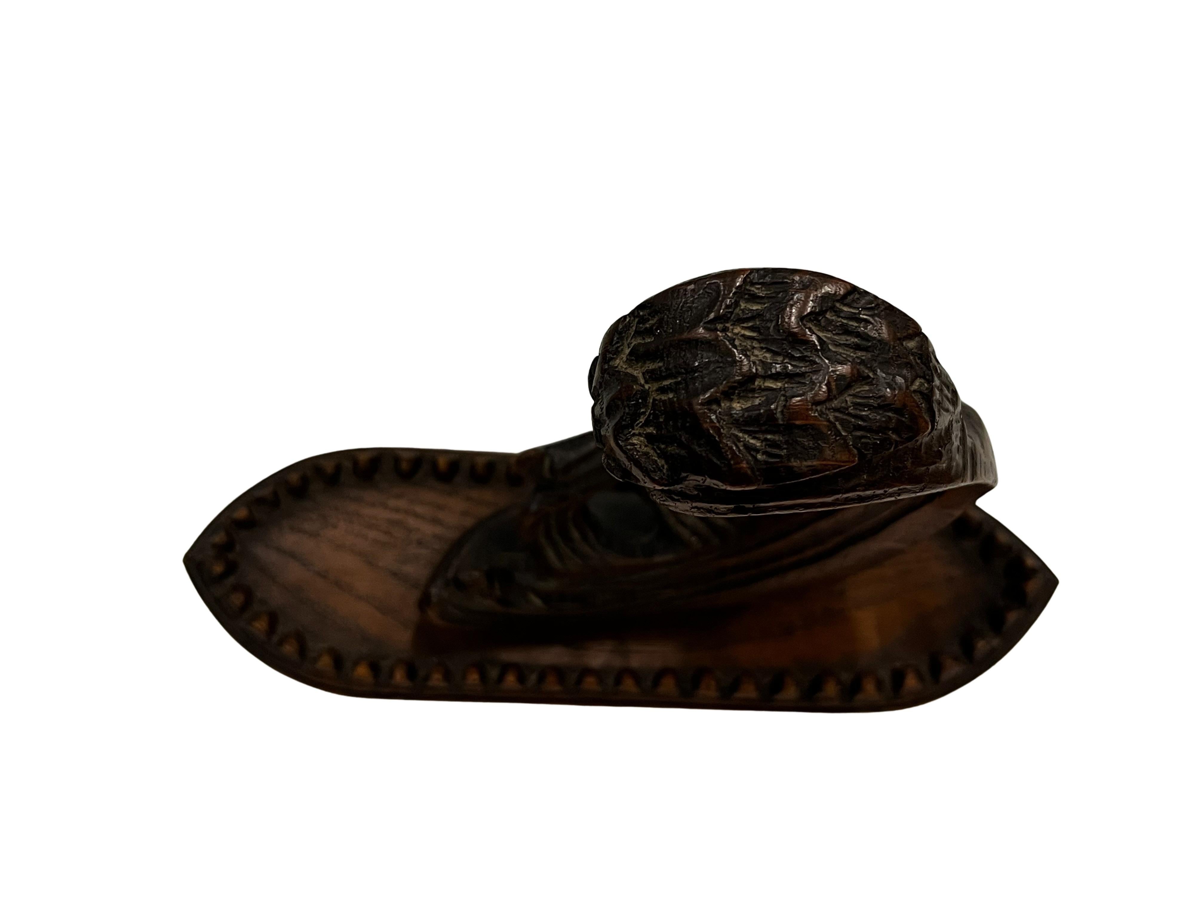 Hand-Carved Nautical pocket watch holder stand, sailing ship, carved, folk art, 1880 Germany For Sale